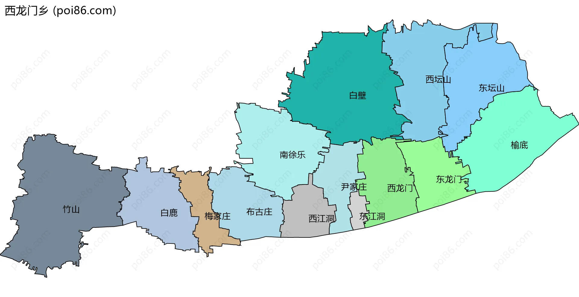 西龙门乡边界地图(五级行政区划)