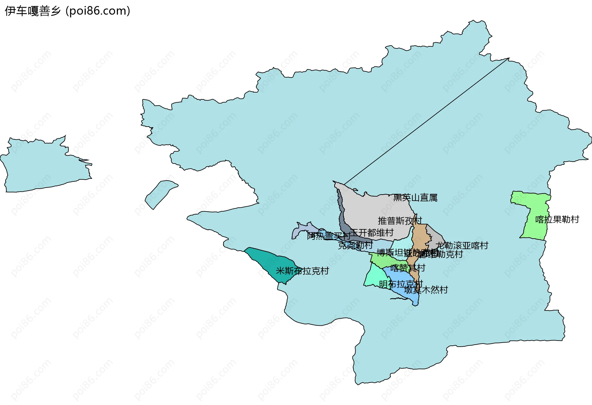 伊车嘎善乡边界地图(五级行政区划)