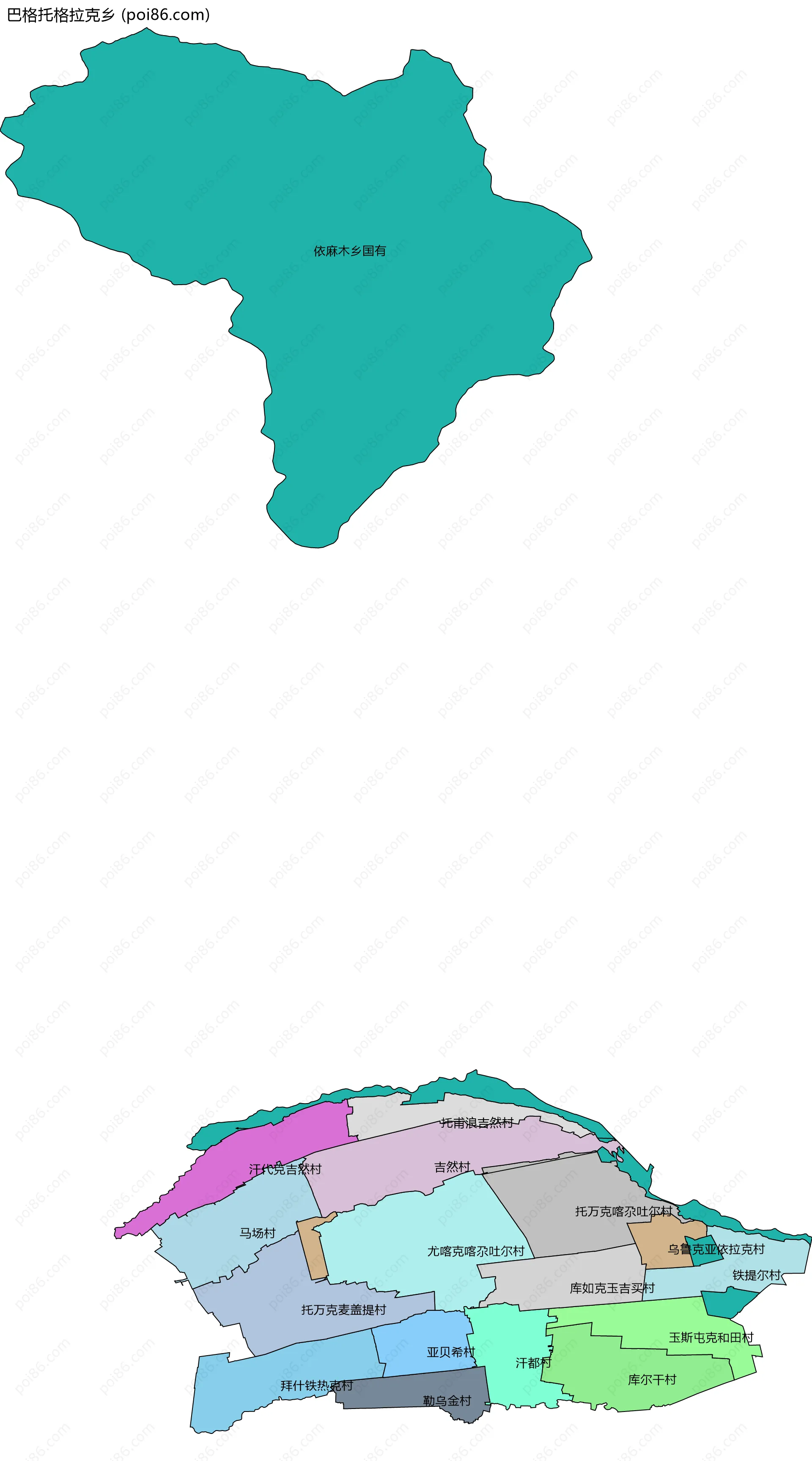 巴格托格拉克乡边界地图(五级行政区划)