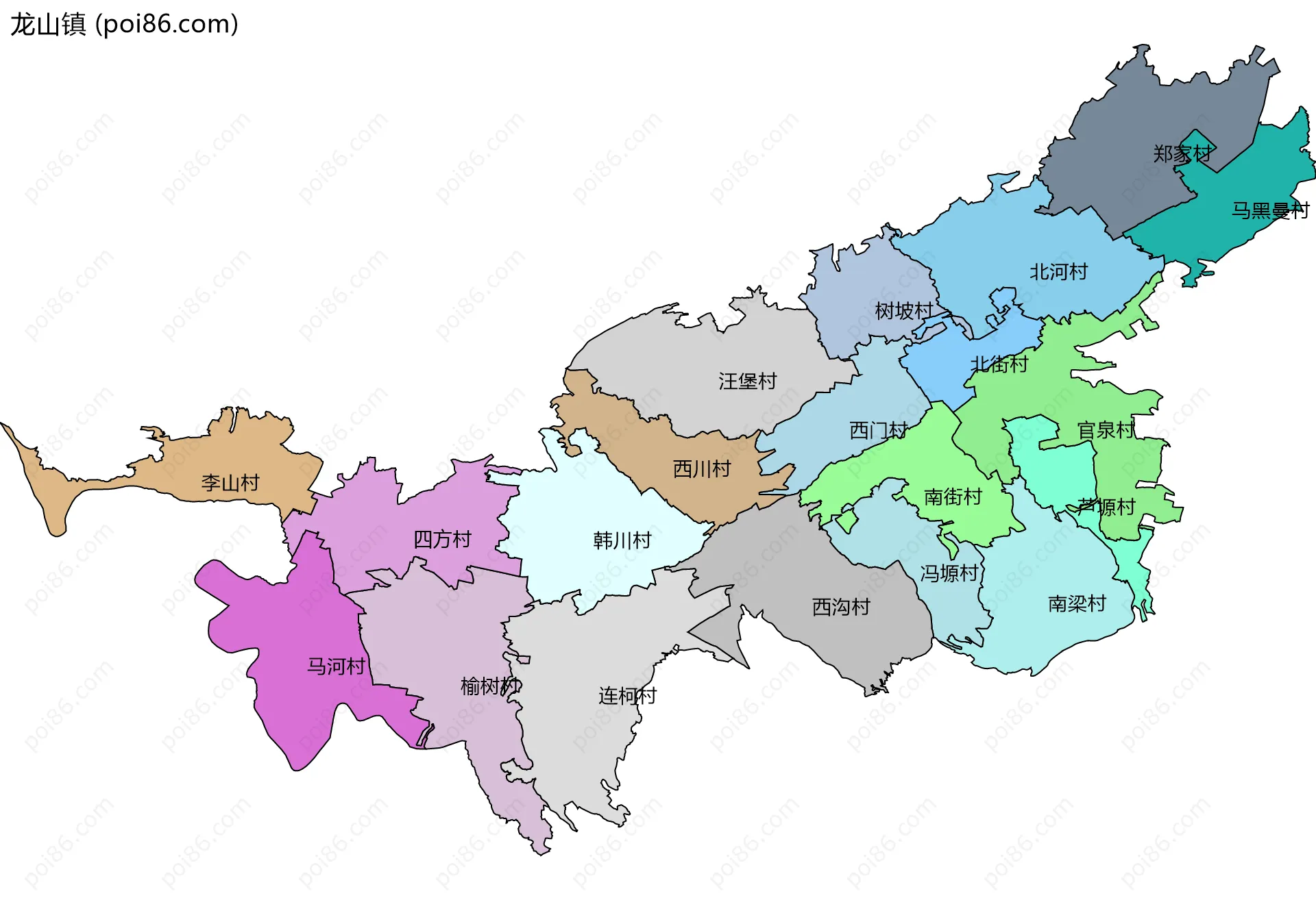 龙山镇边界地图(五级行政区划)