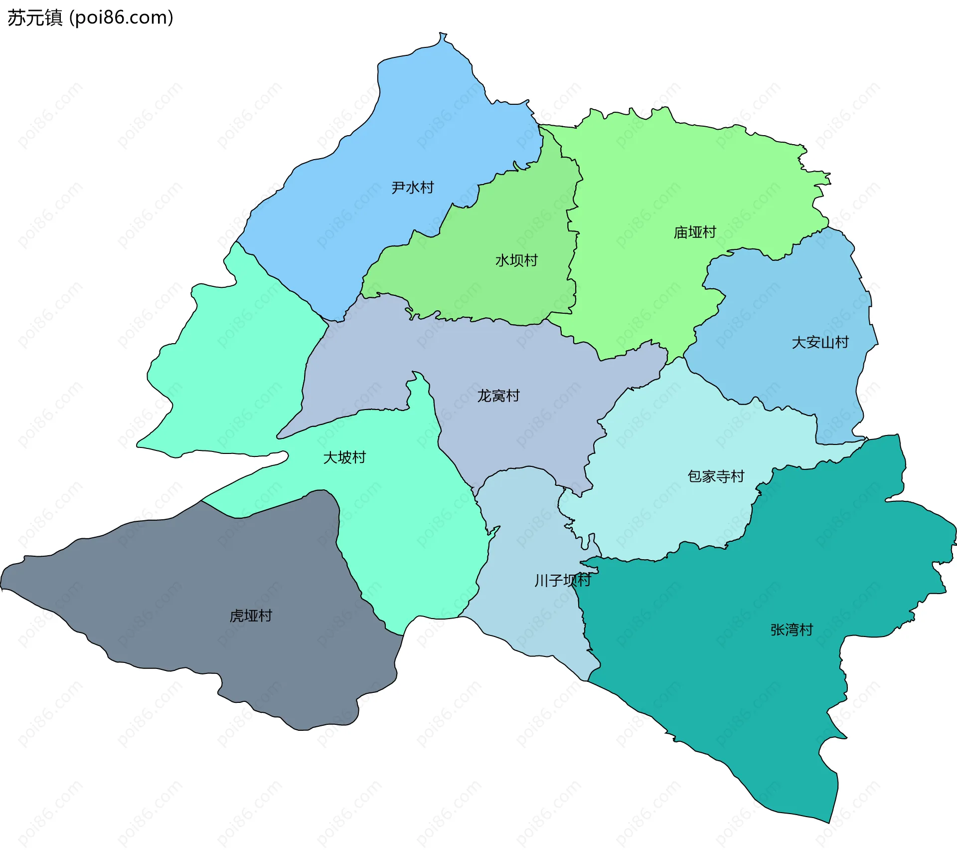 苏元镇边界地图(五级行政区划)