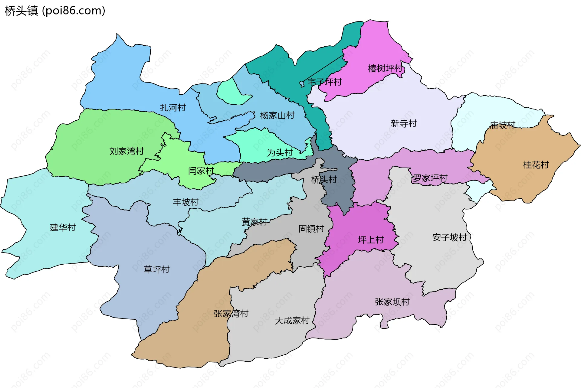 桥头镇边界地图(五级行政区划)