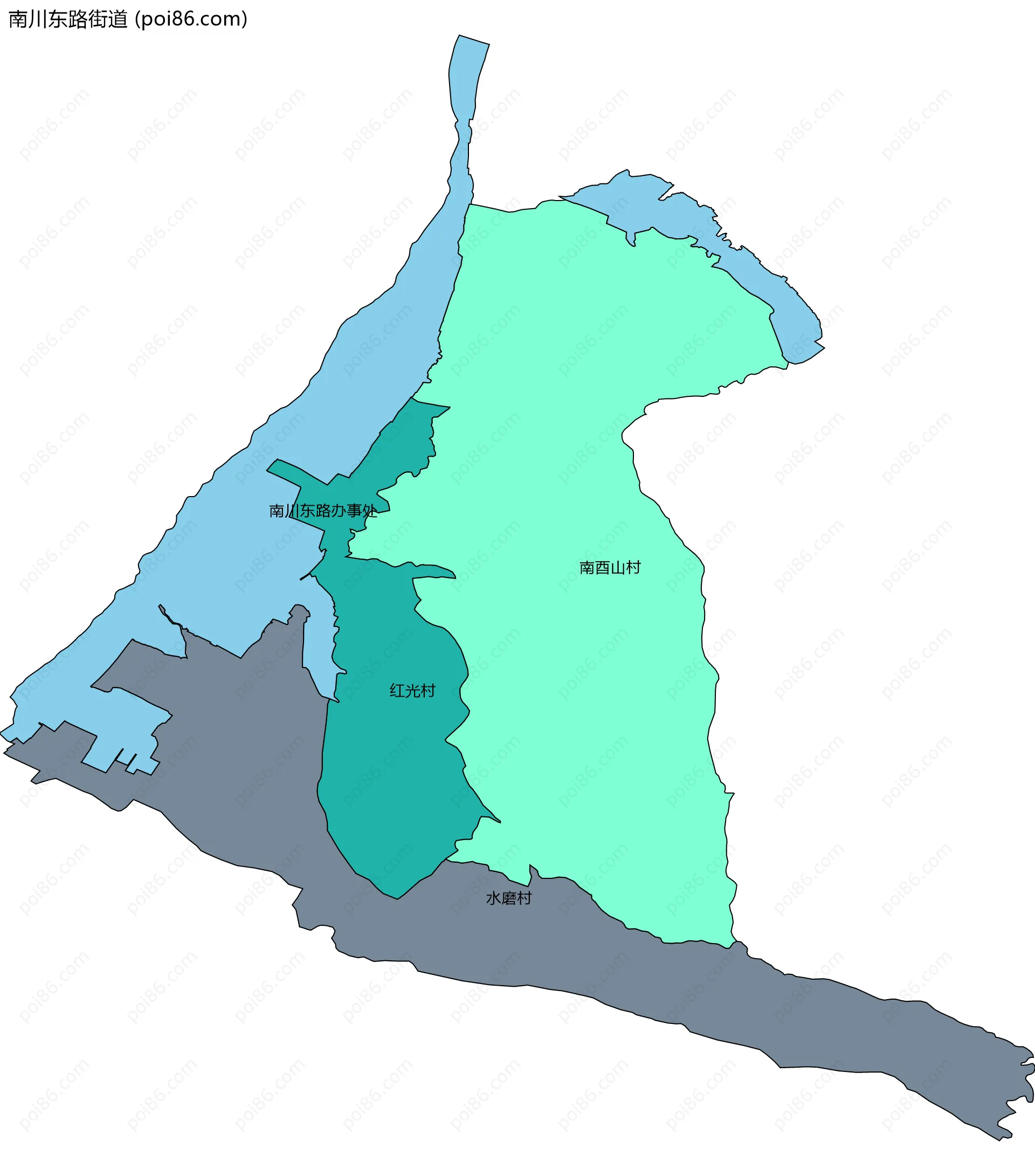 南川东路街道边界地图(五级行政区划)