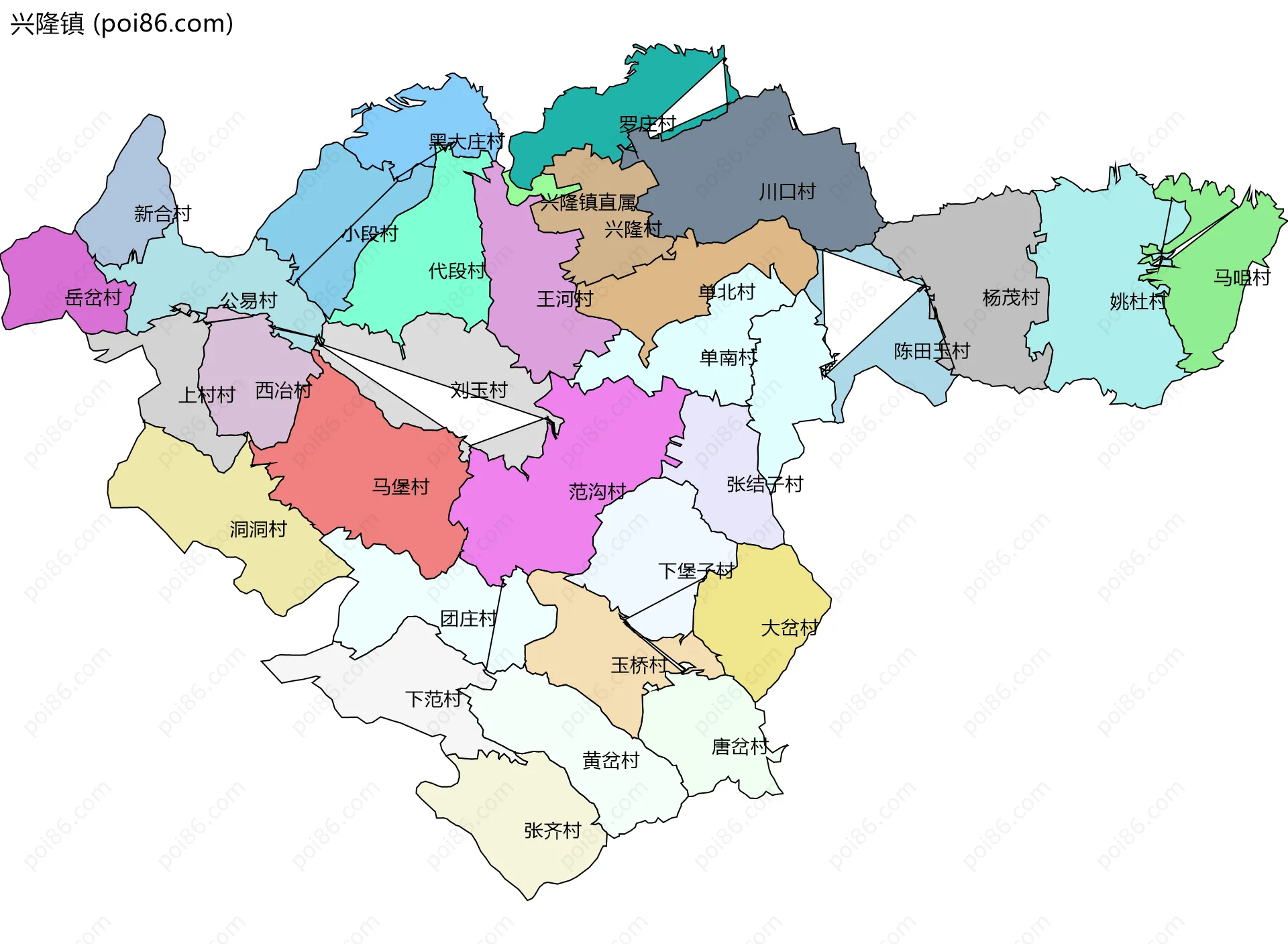 兴隆镇边界地图(五级行政区划)