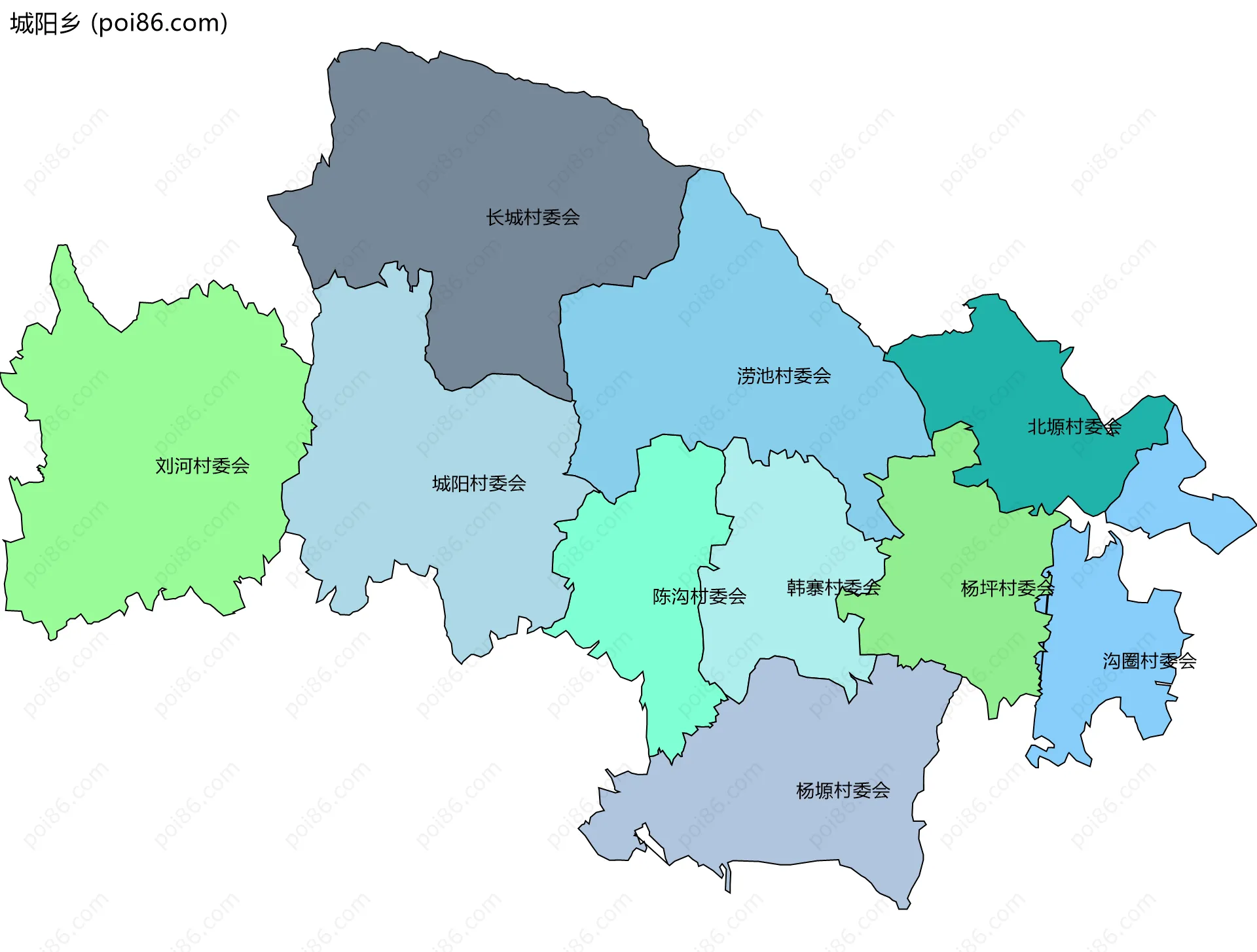 城阳乡边界地图(五级行政区划)