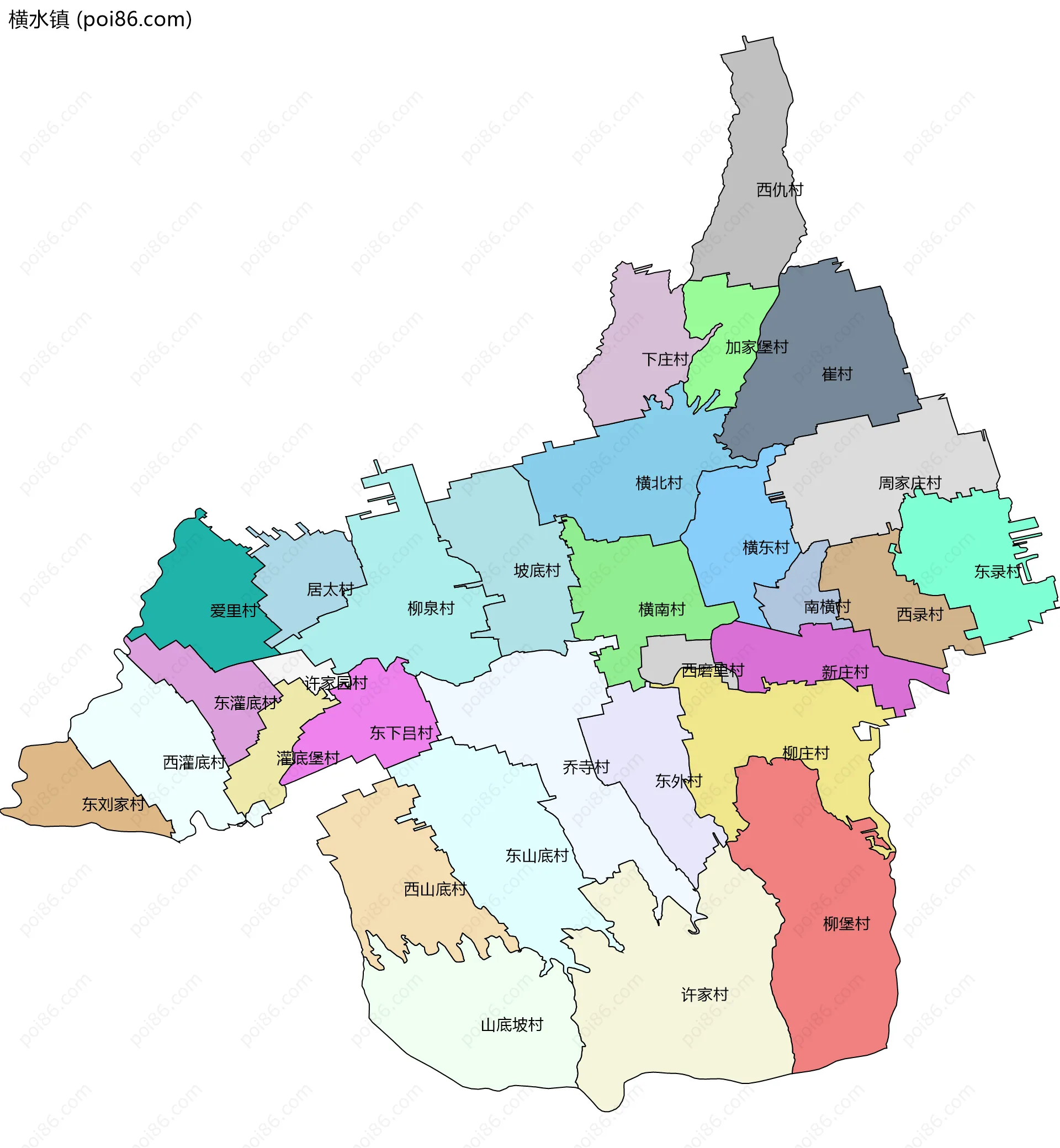 横水镇边界地图(五级行政区划)