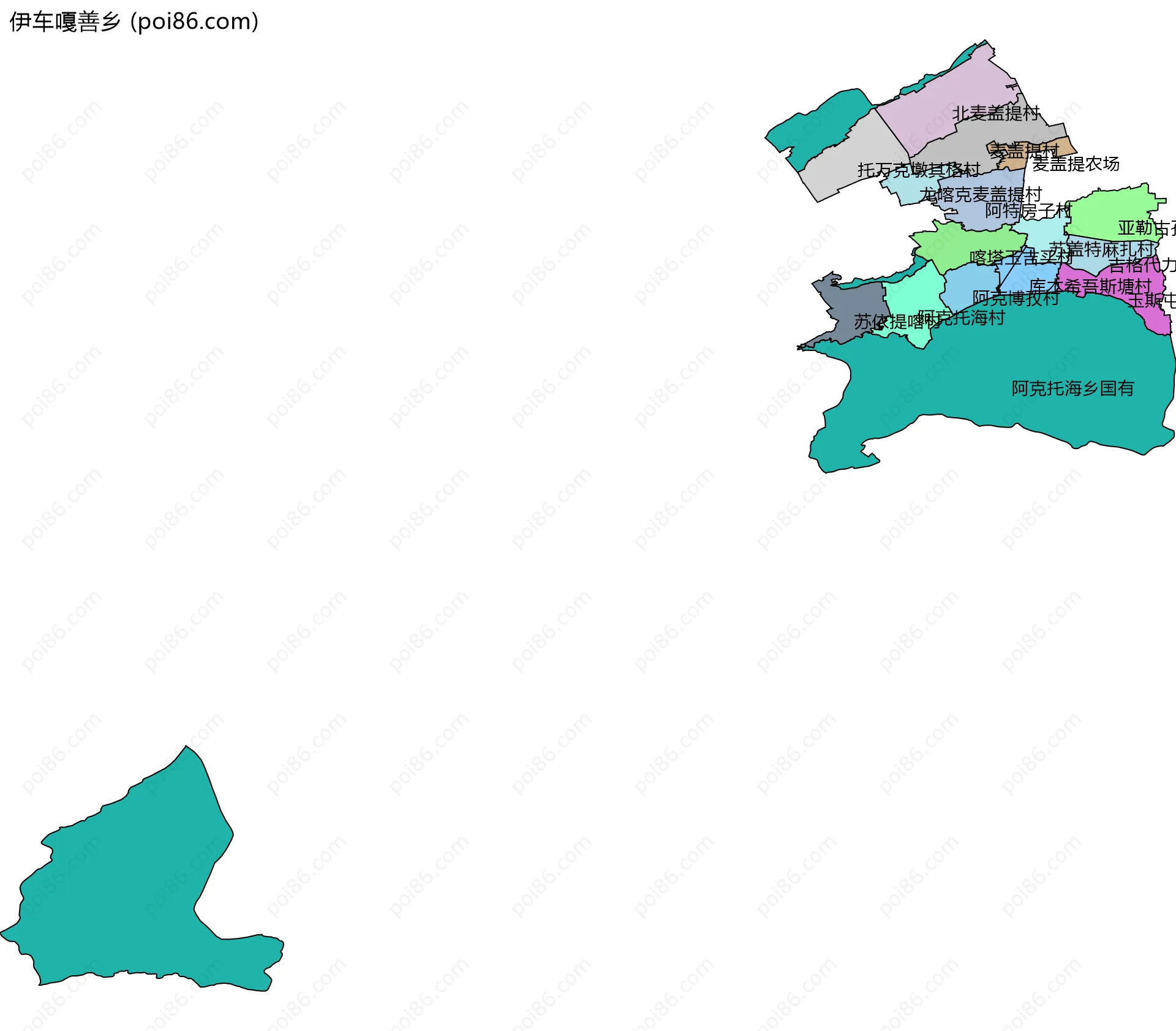 伊车嘎善乡边界地图(五级行政区划)