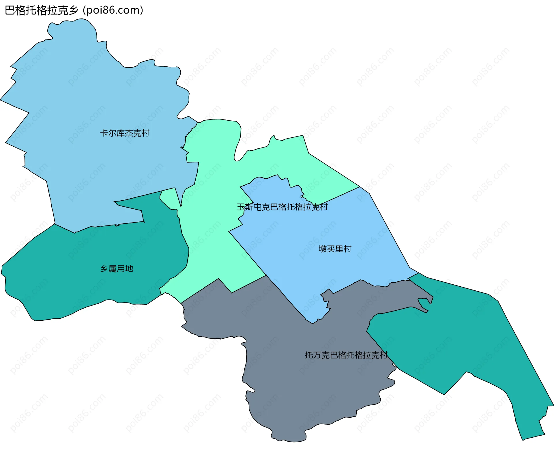巴格托格拉克乡边界地图(五级行政区划)
