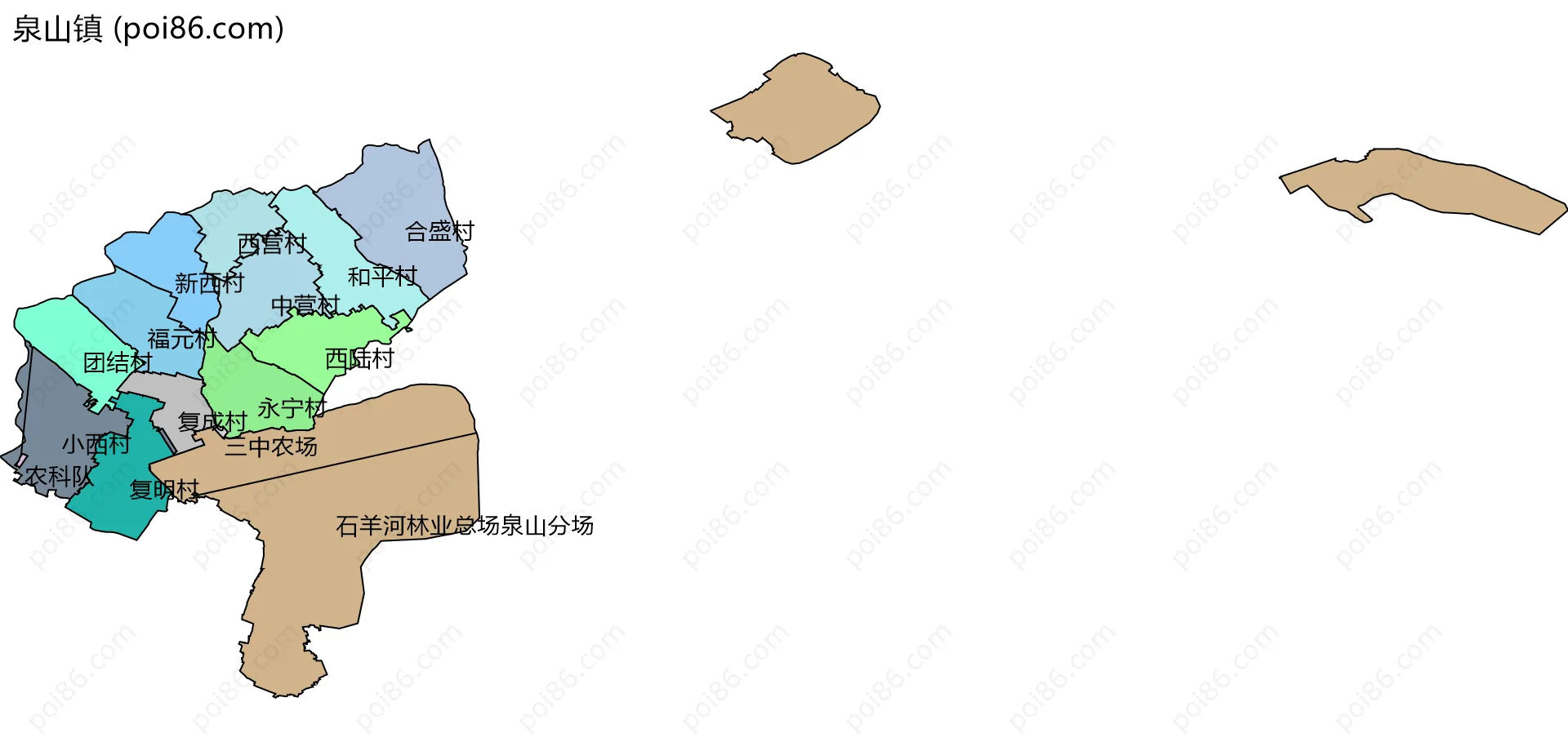 泉山镇边界地图(五级行政区划)