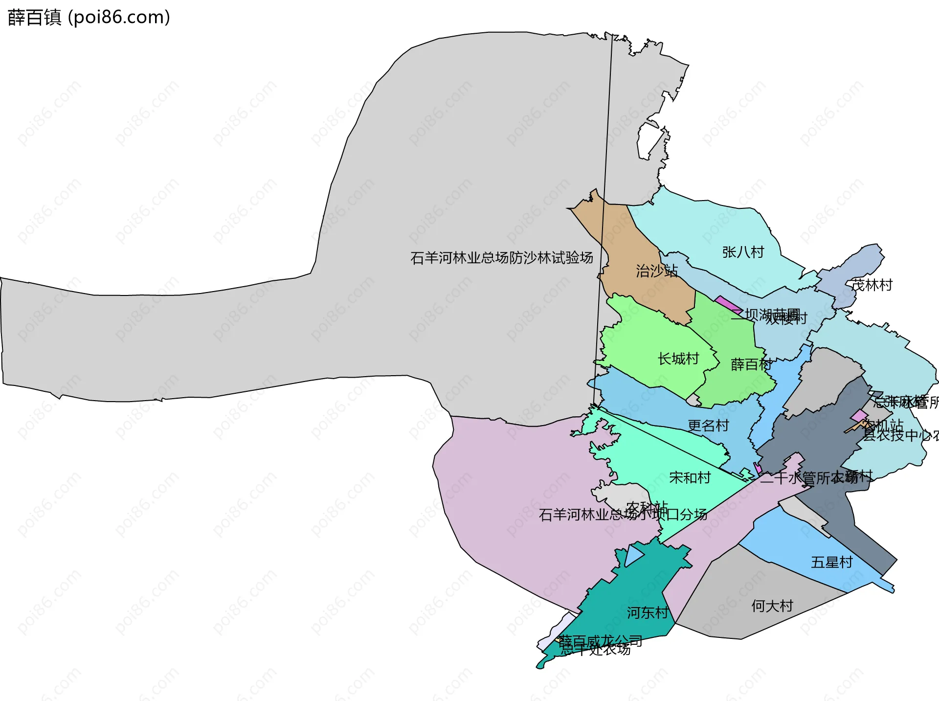 薛百镇边界地图(五级行政区划)