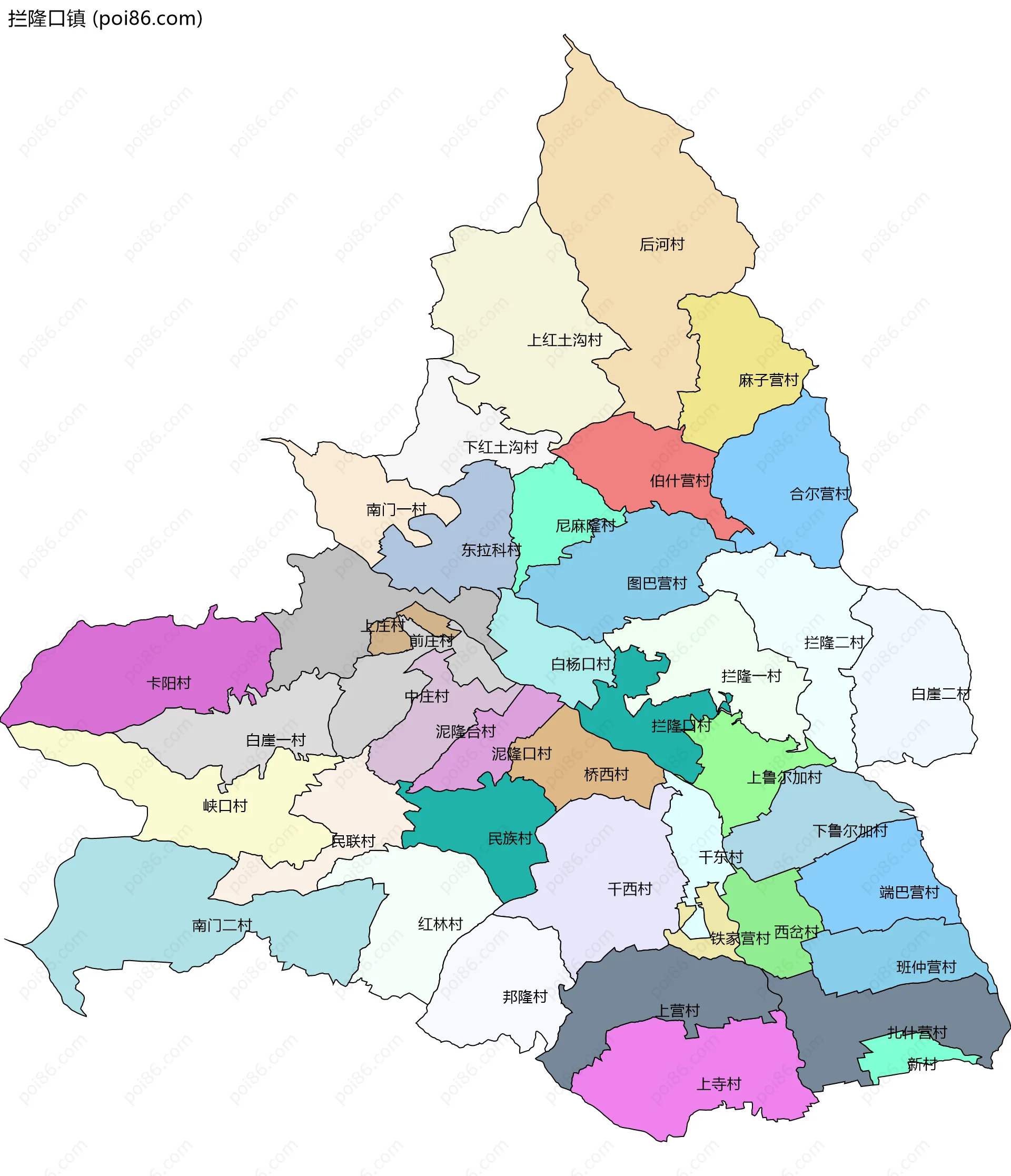 拦隆口镇边界地图(五级行政区划)