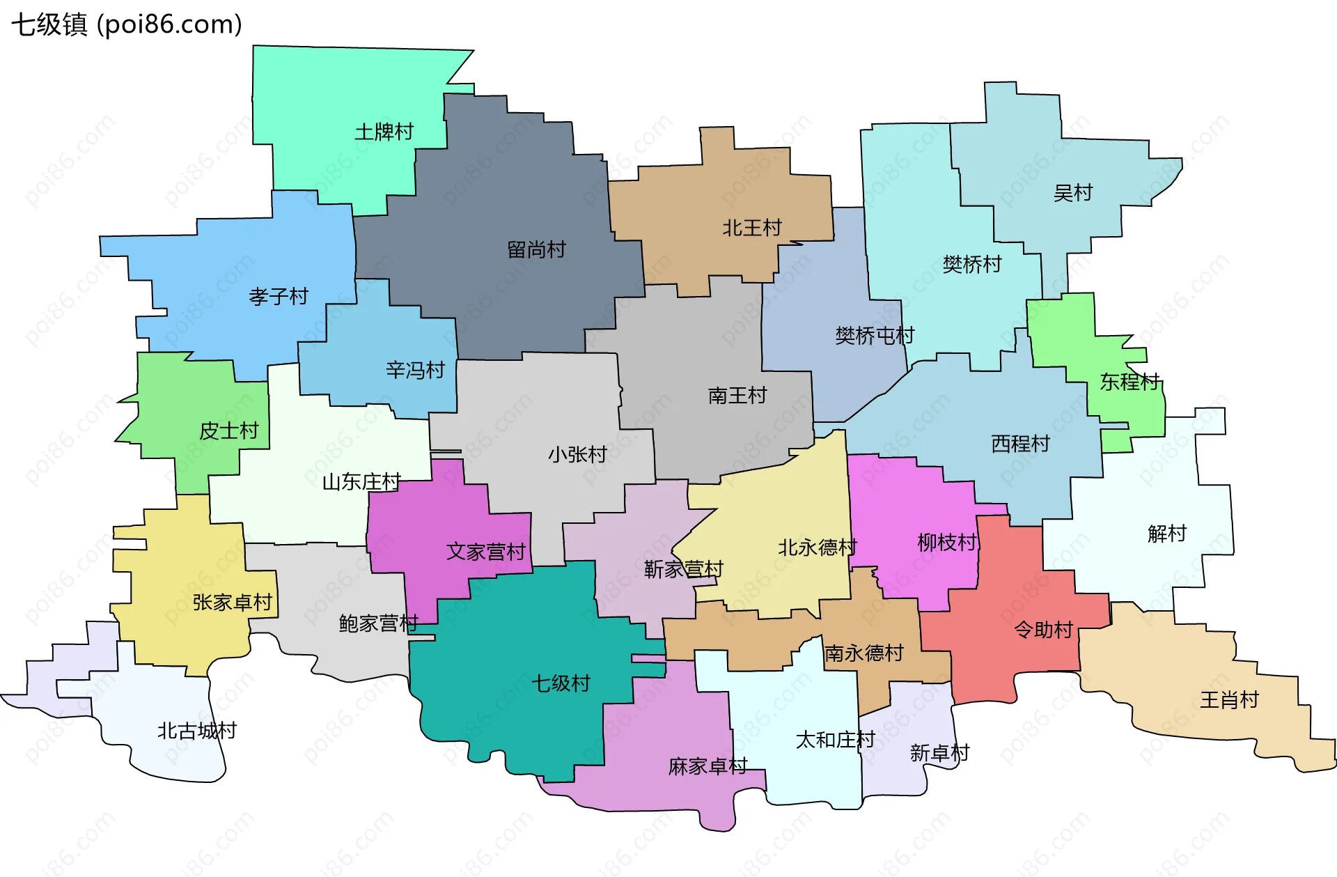 七级镇边界地图(五级行政区划)
