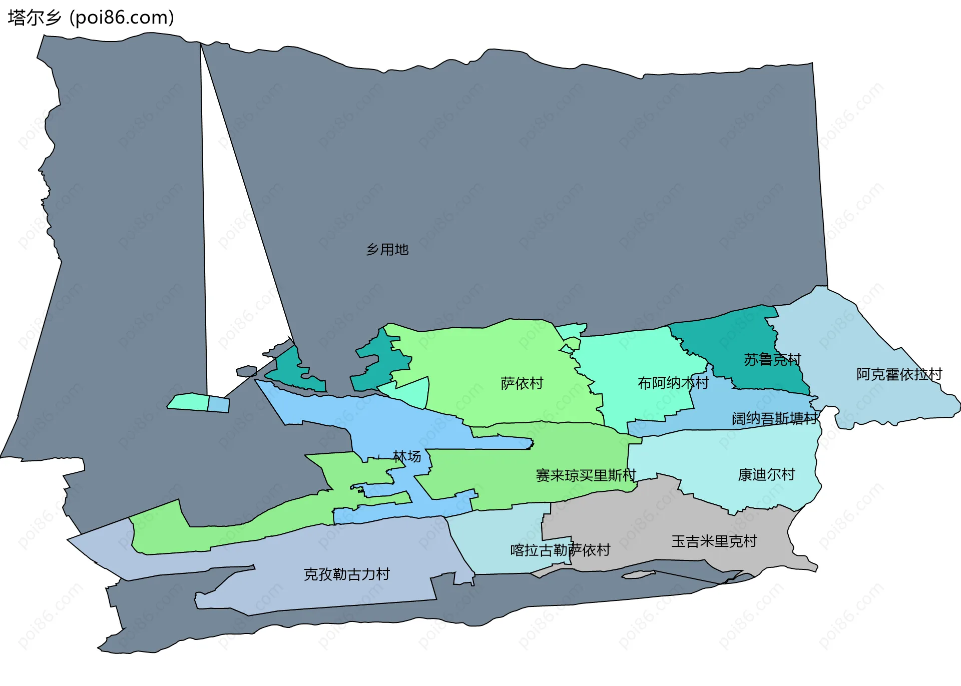 塔尔乡边界地图(五级行政区划)