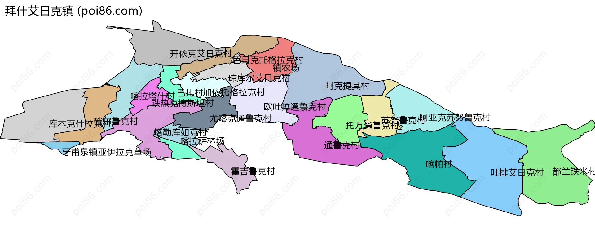 拜什艾日克镇边界地图(五级行政区划)