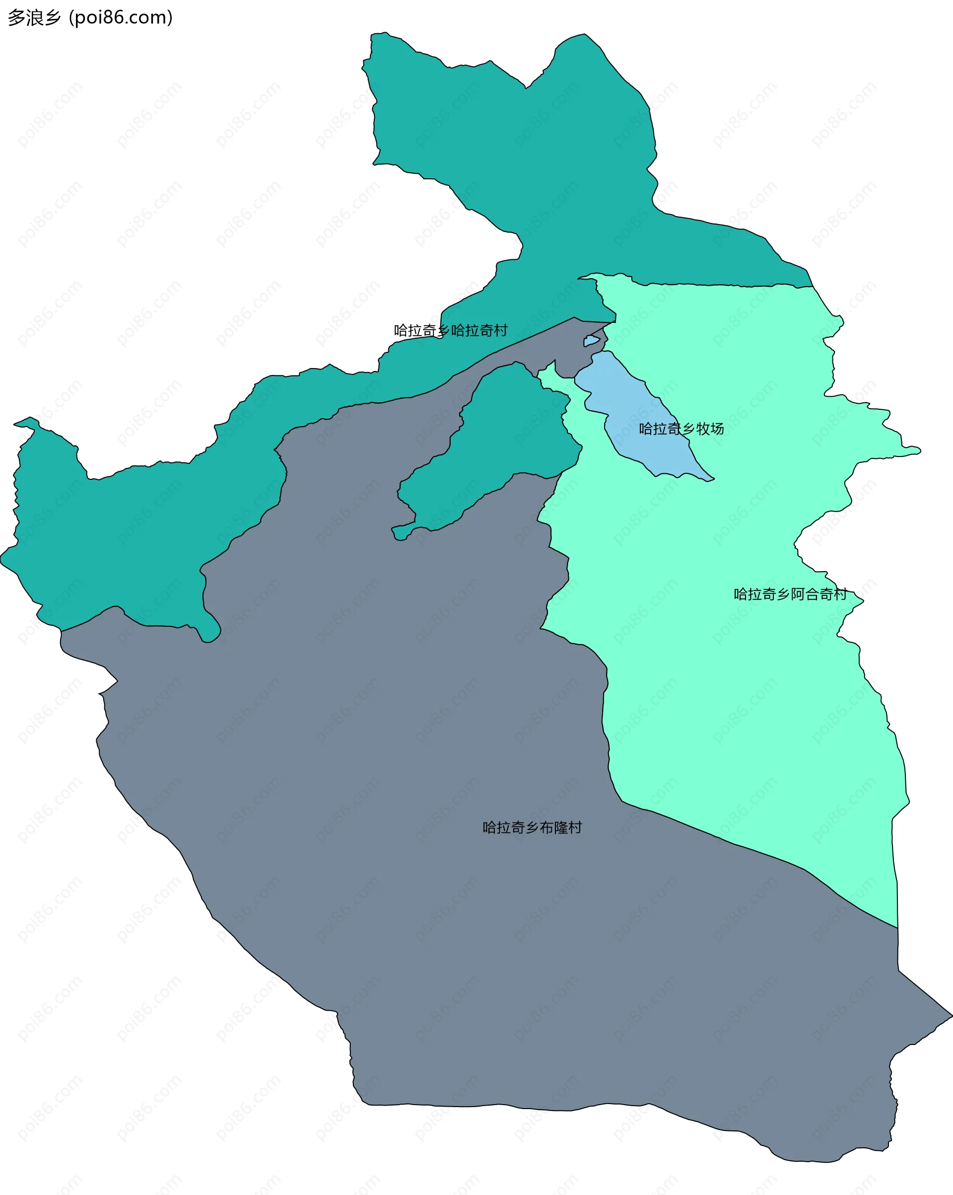 多浪乡边界地图(五级行政区划)