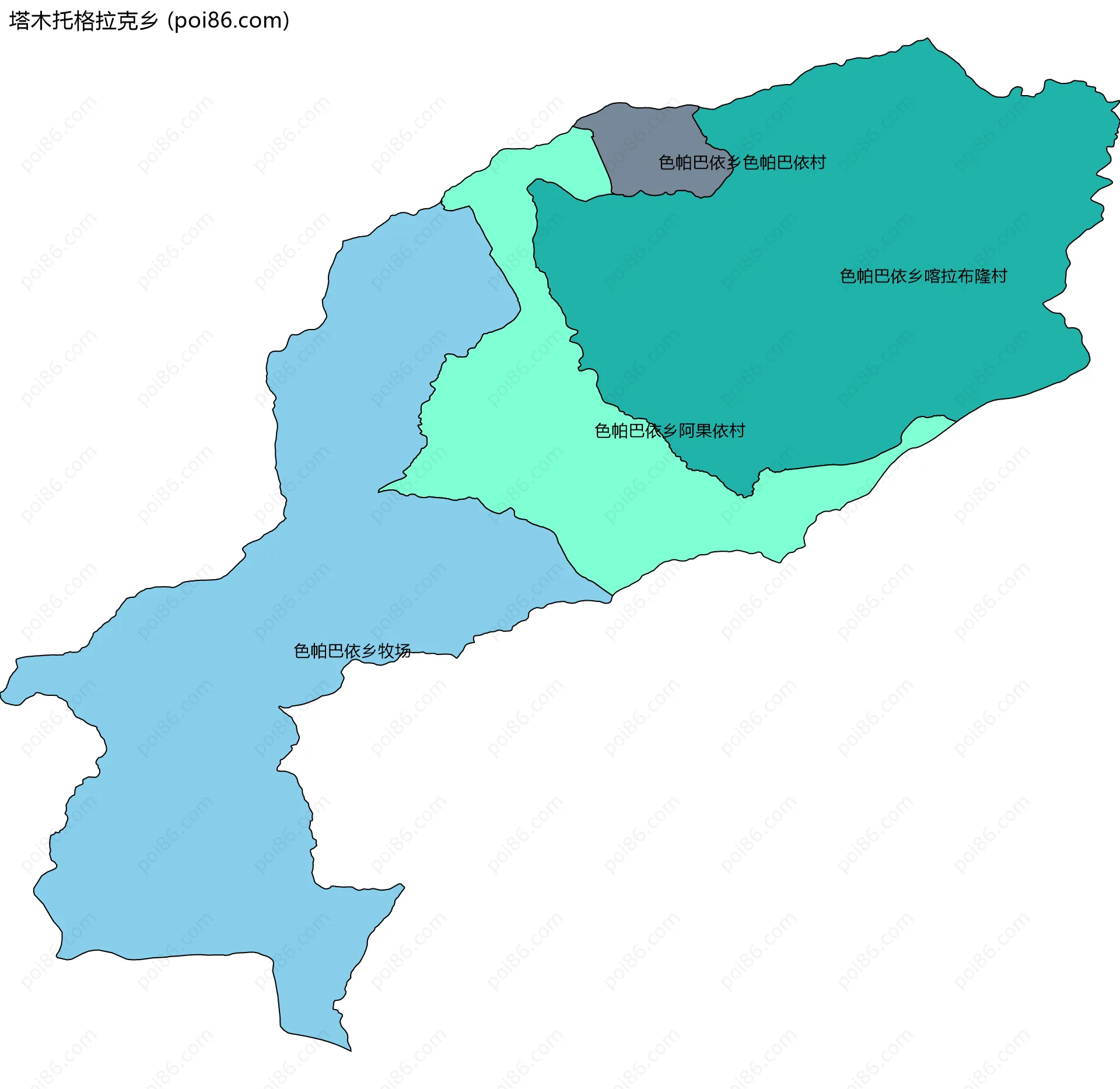 塔木托格拉克乡边界地图(五级行政区划)