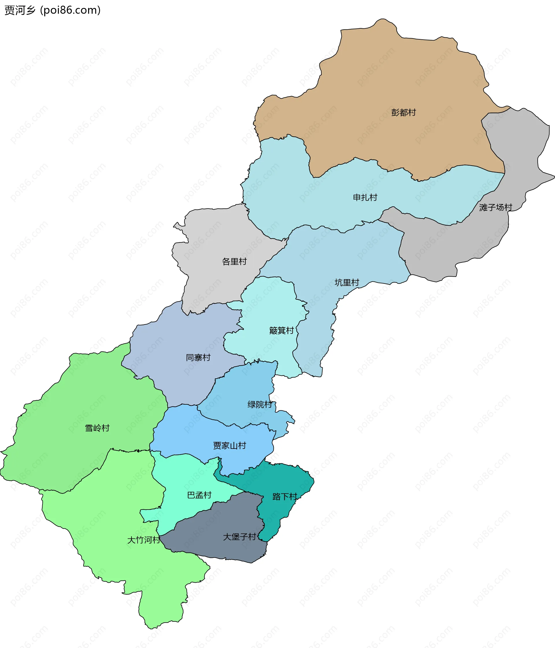 贾河乡边界地图(五级行政区划)