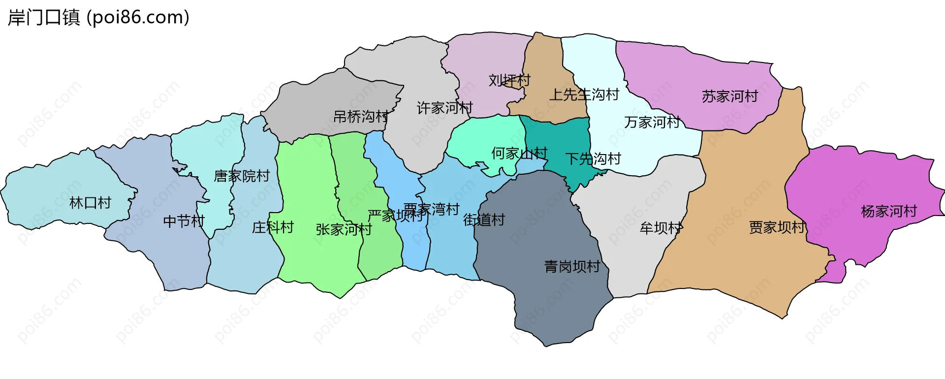 岸门口镇边界地图(五级行政区划)