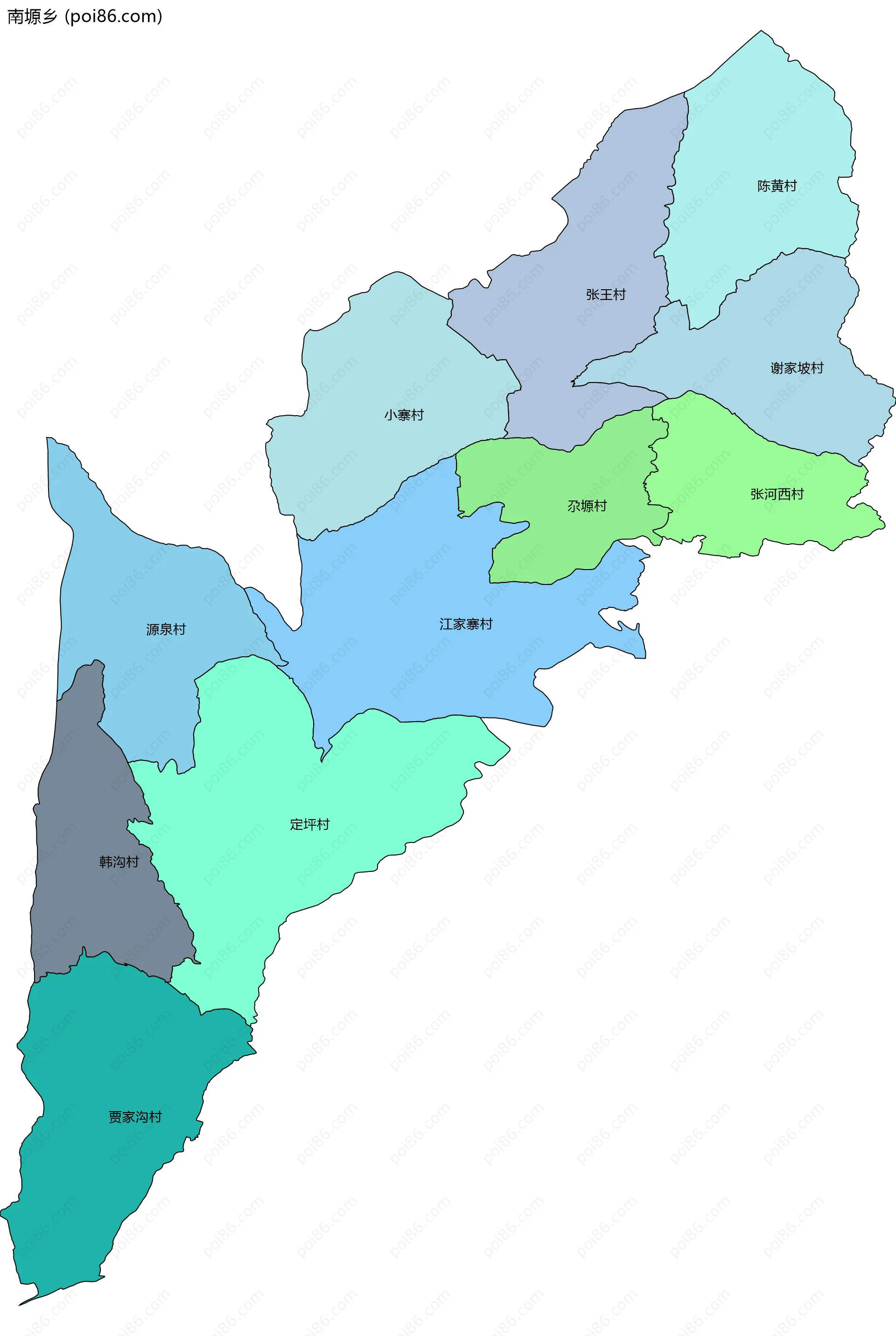 南塬乡边界地图(五级行政区划)