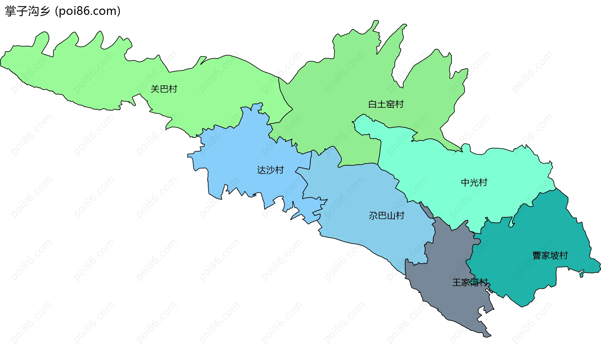 掌子沟乡边界地图(五级行政区划)