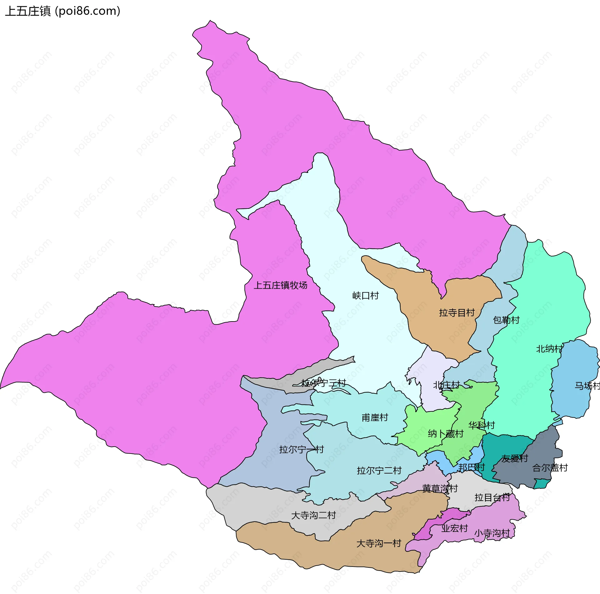 上五庄镇边界地图(五级行政区划)