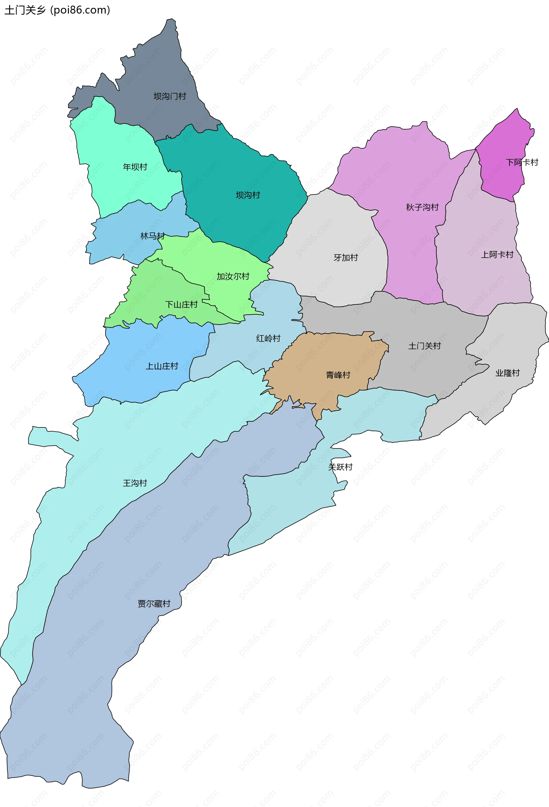 土门关乡边界地图(五级行政区划)