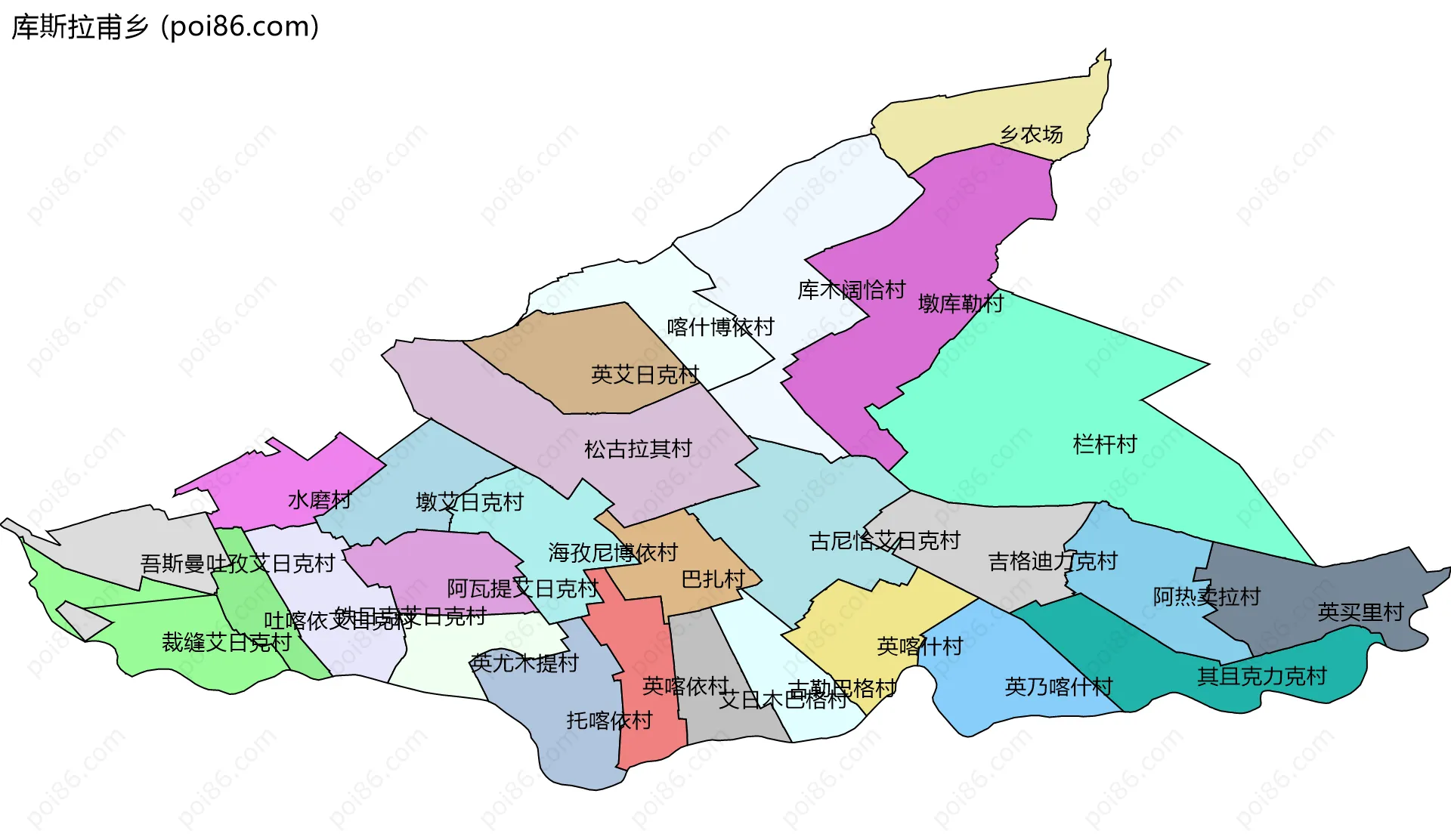 库斯拉甫乡边界地图(五级行政区划)