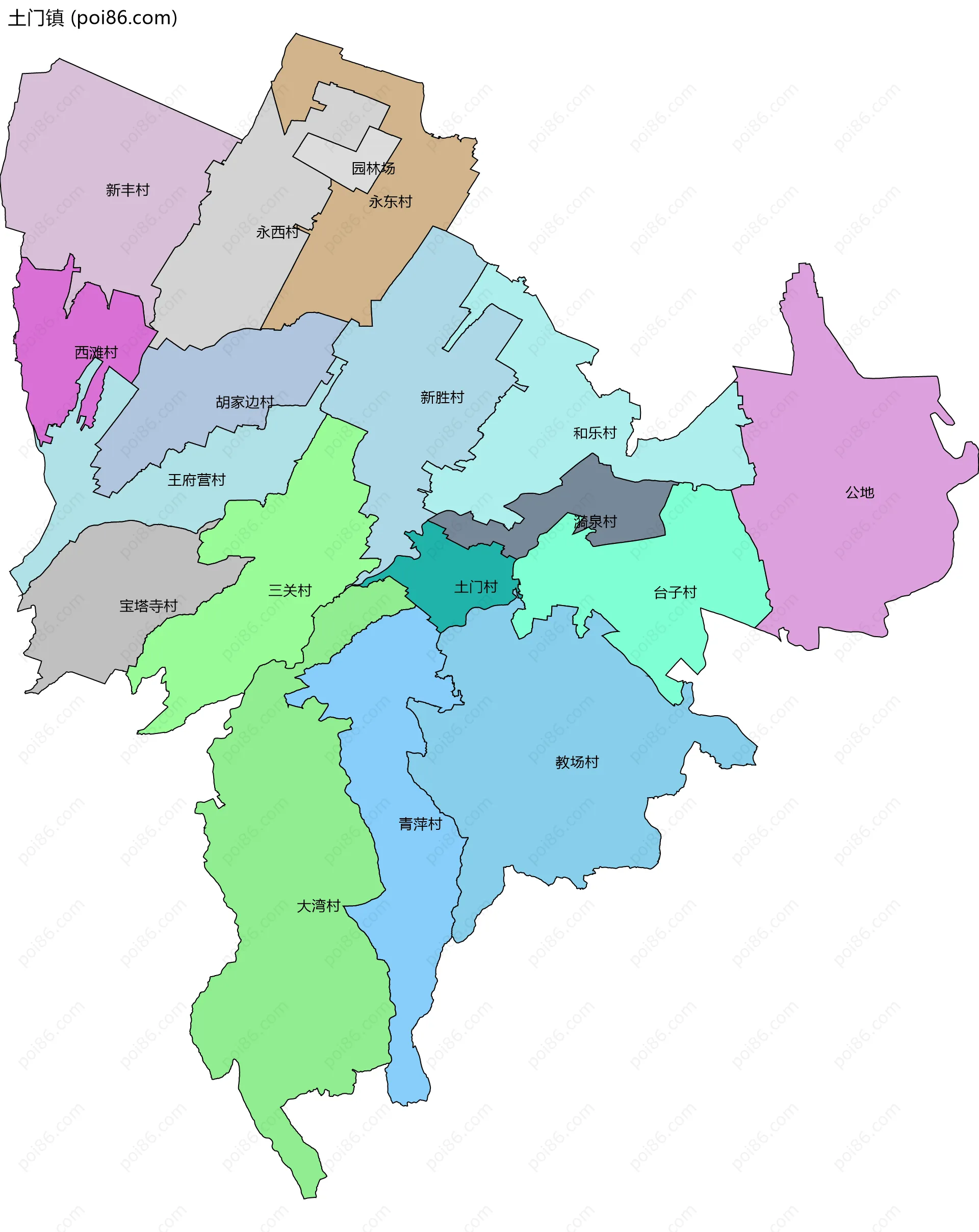 土门镇边界地图(五级行政区划)