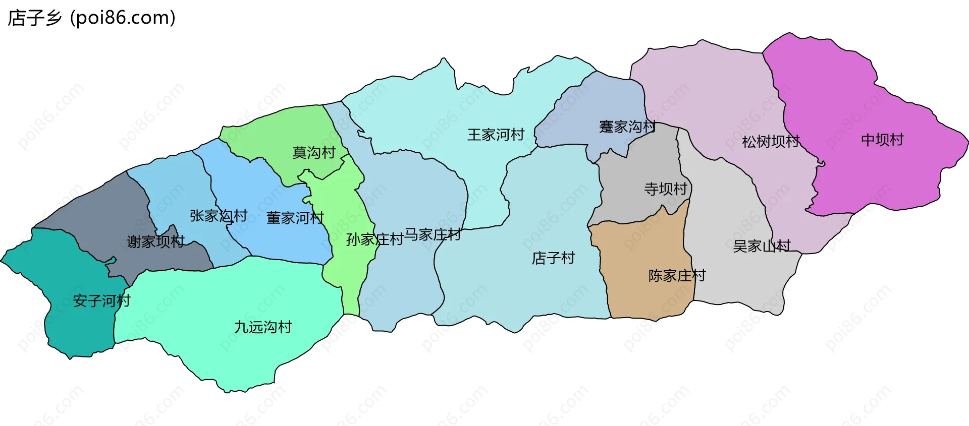 店子乡边界地图(五级行政区划)