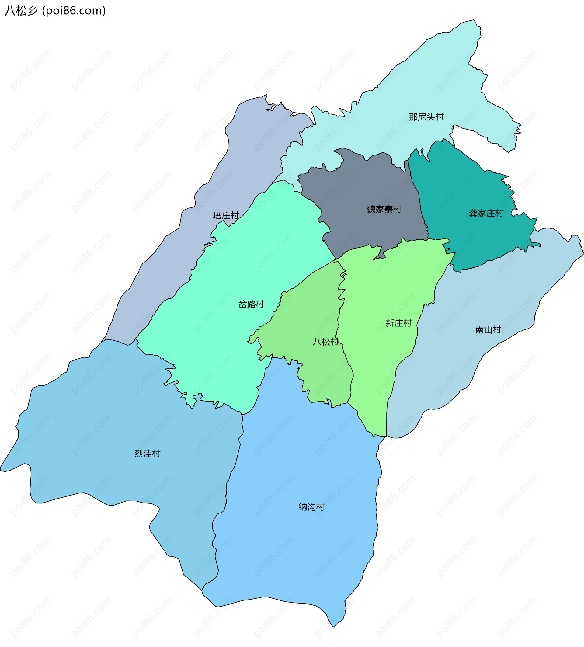 八松乡边界地图(五级行政区划)