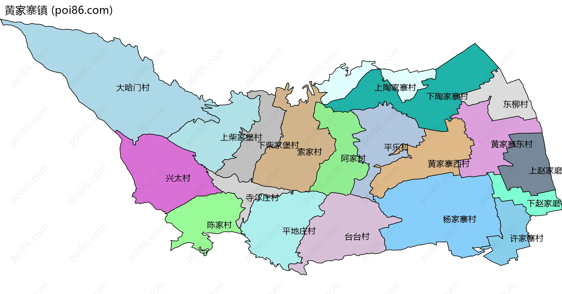黄家寨镇边界地图(五级行政区划)