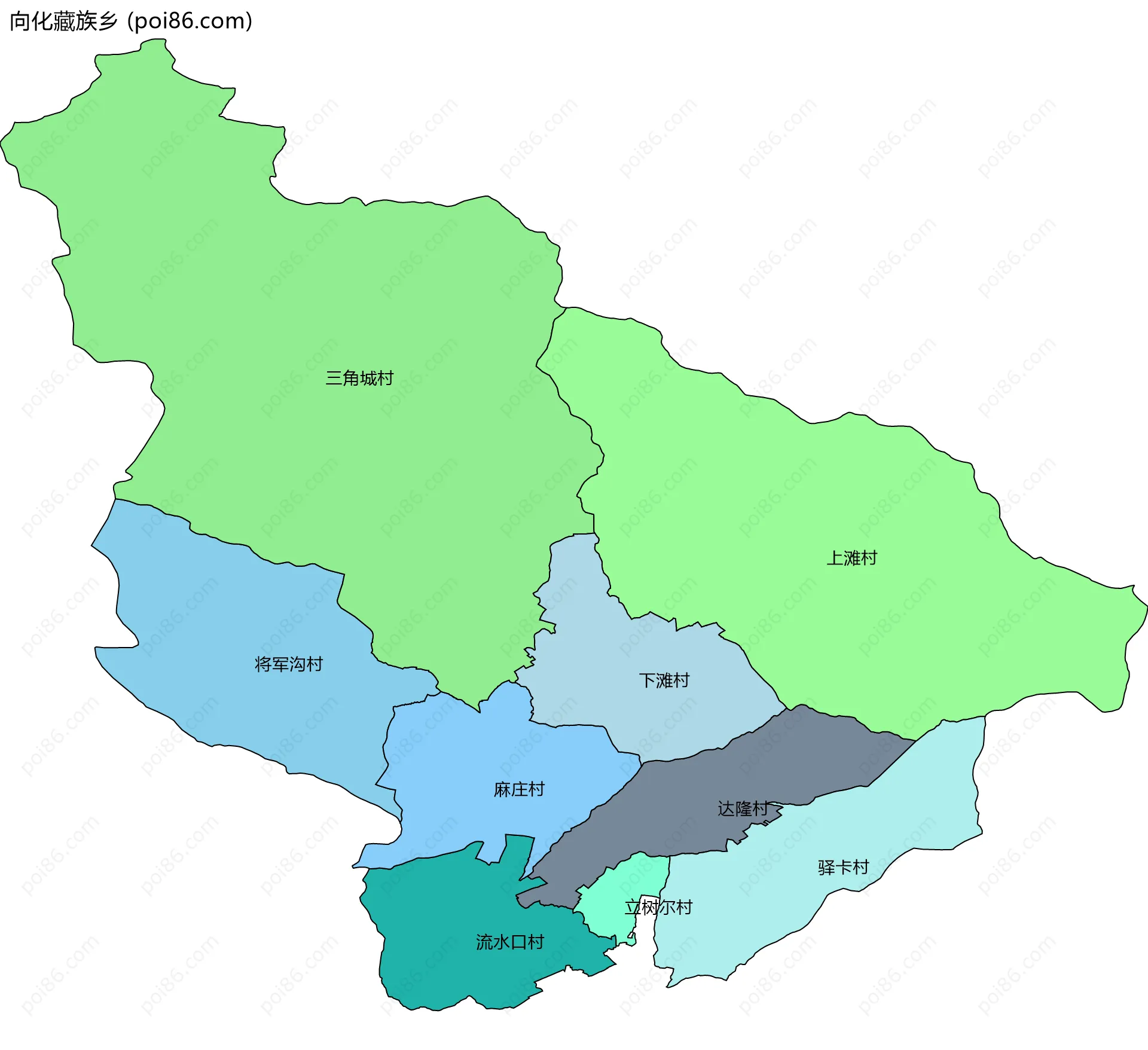 向化藏族乡边界地图(五级行政区划)