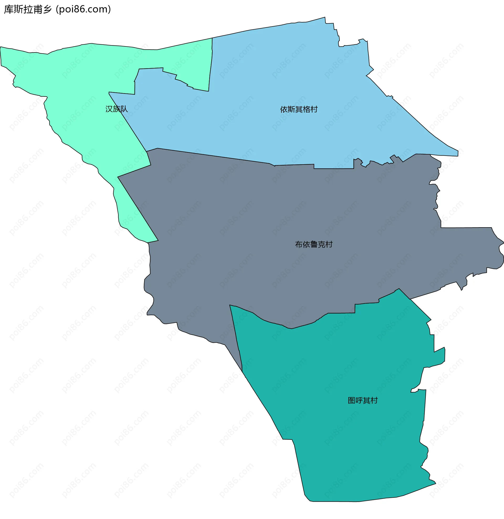 库斯拉甫乡边界地图(五级行政区划)