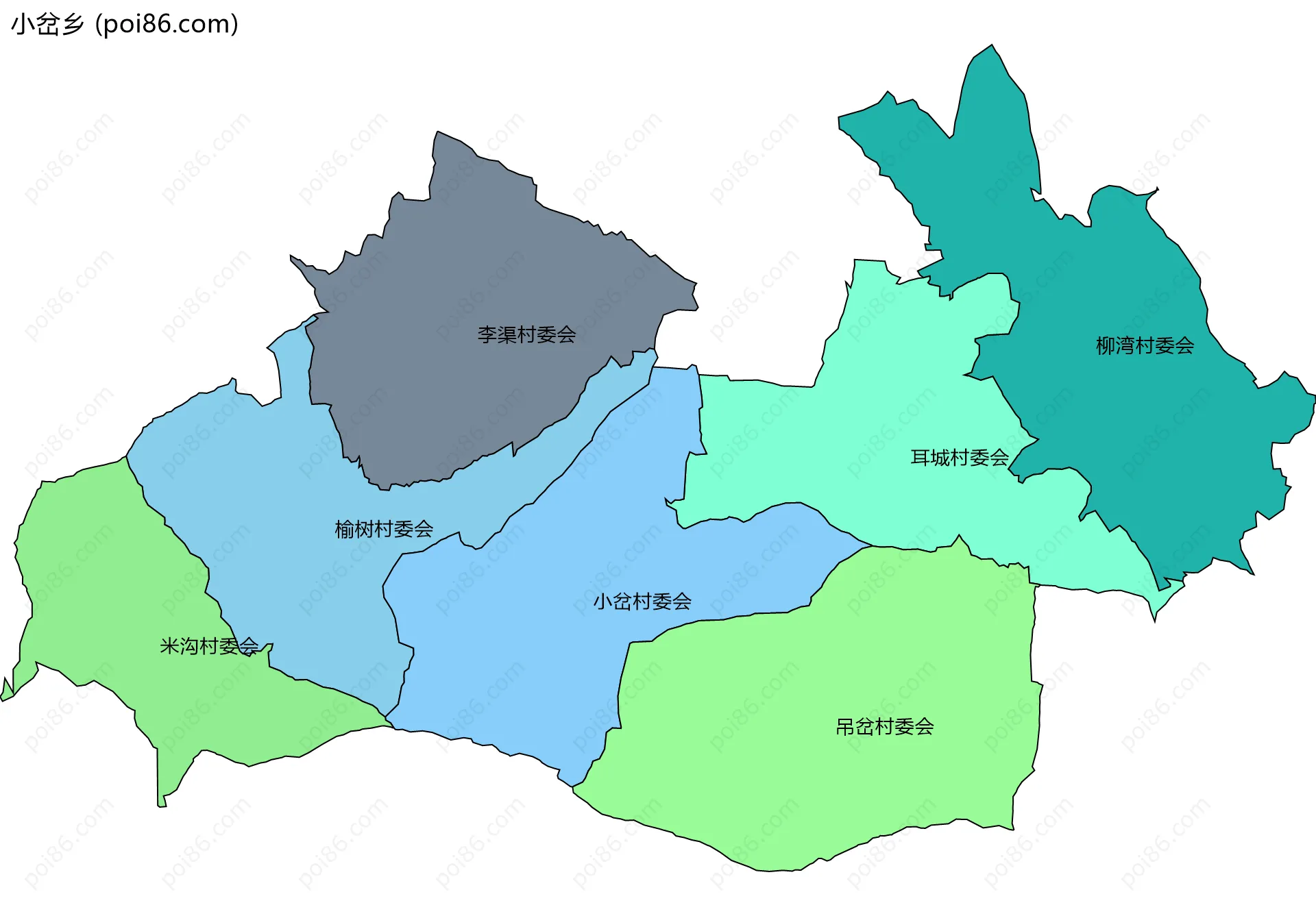 小岔乡边界地图(五级行政区划)