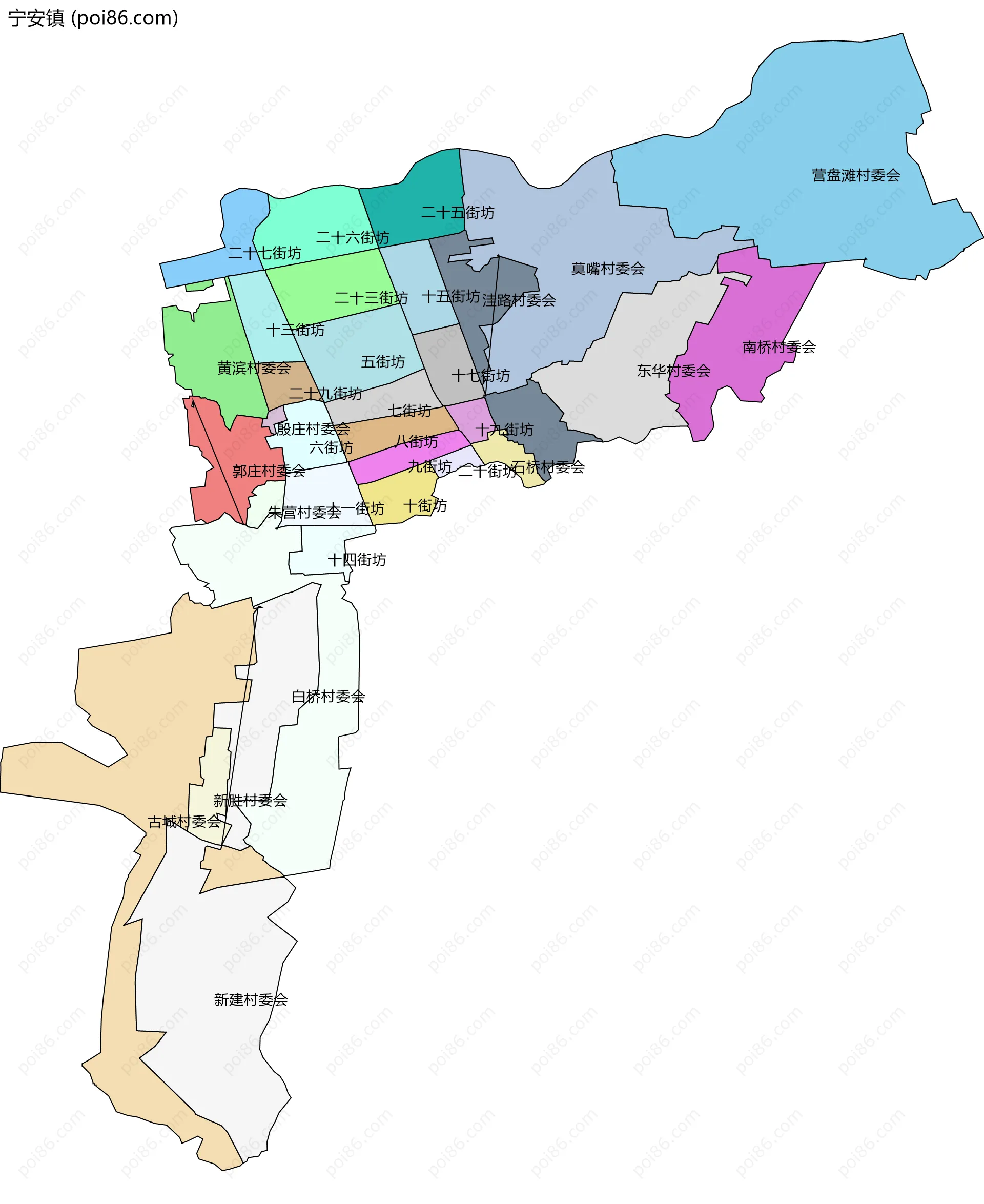 宁安镇边界地图(五级行政区划)