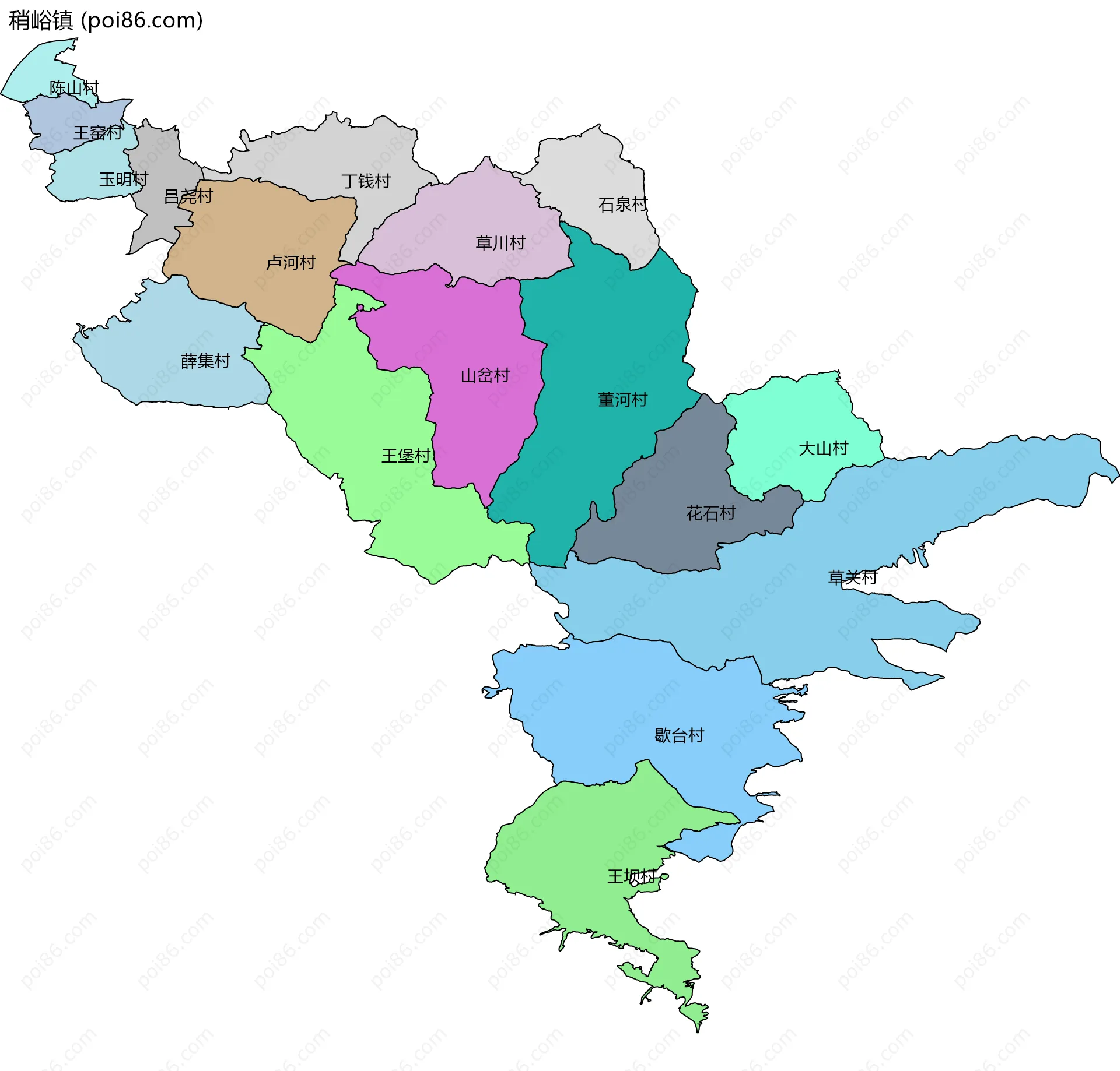 稍峪镇边界地图(五级行政区划)
