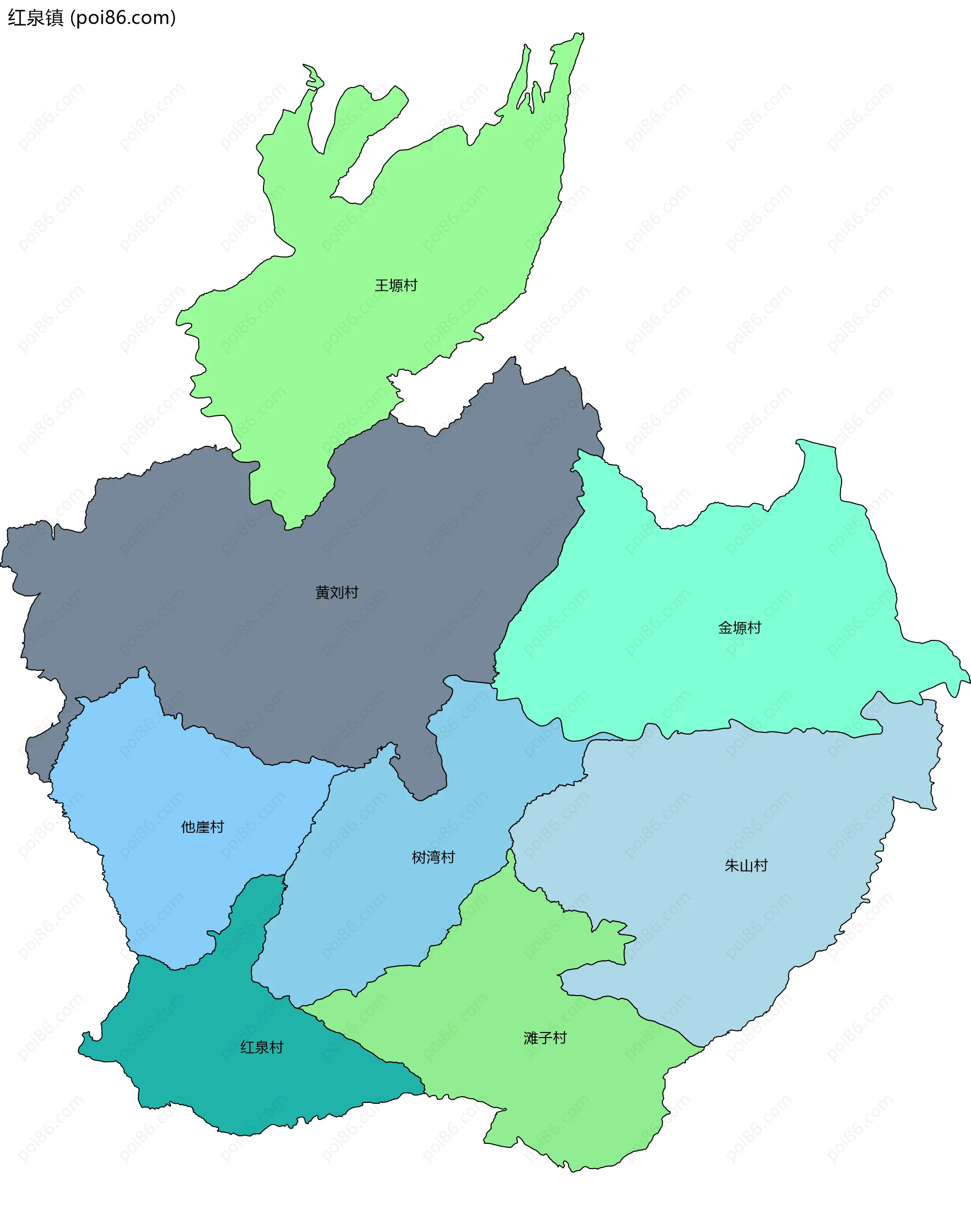 红泉镇边界地图(五级行政区划)