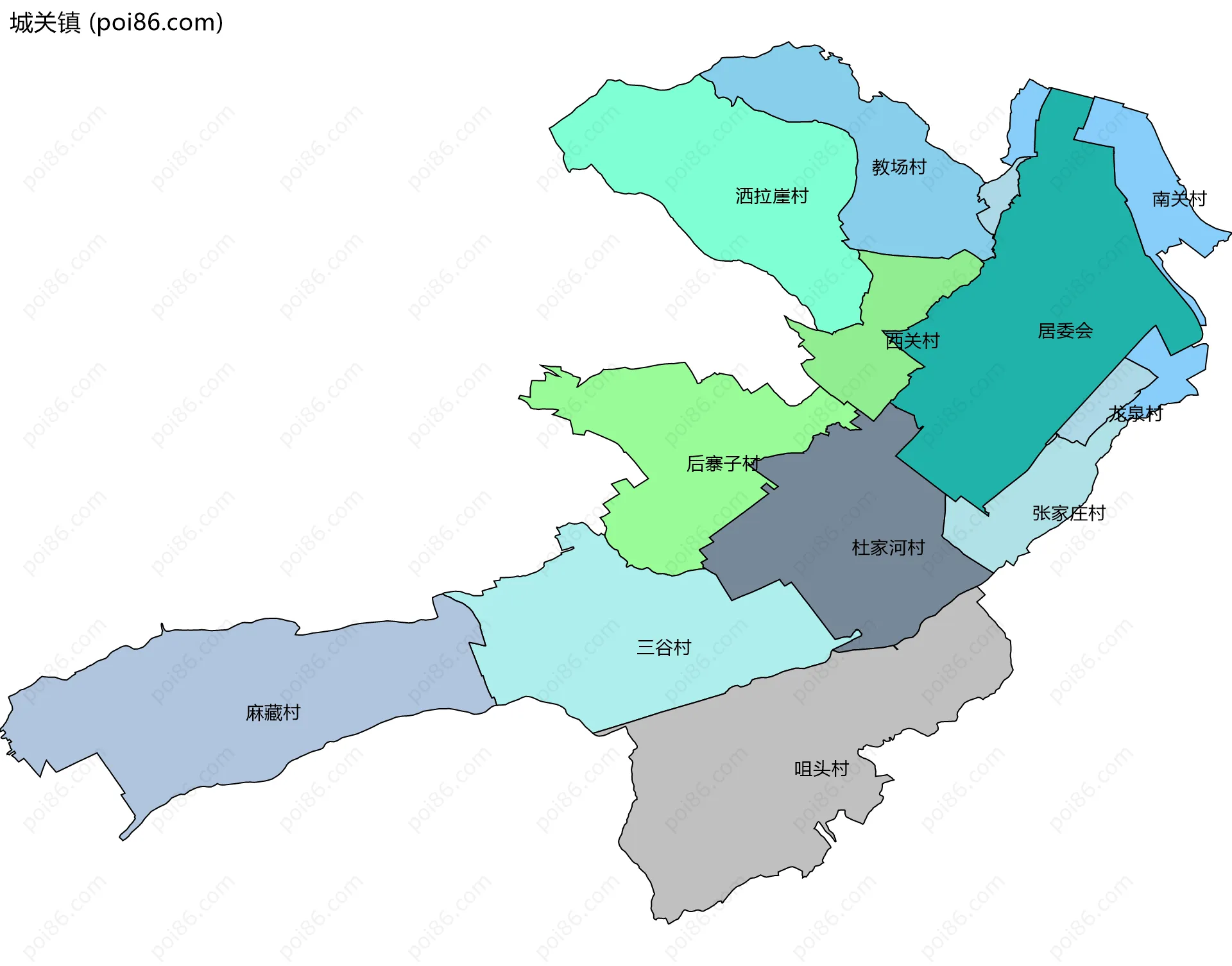 城关镇边界地图(五级行政区划)