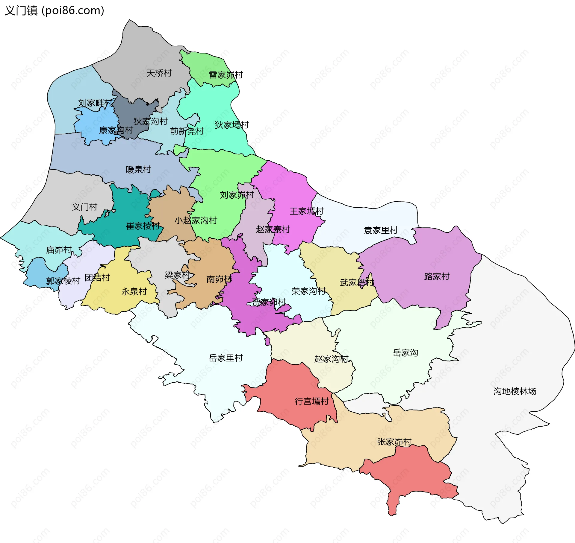 义门镇边界地图(五级行政区划)