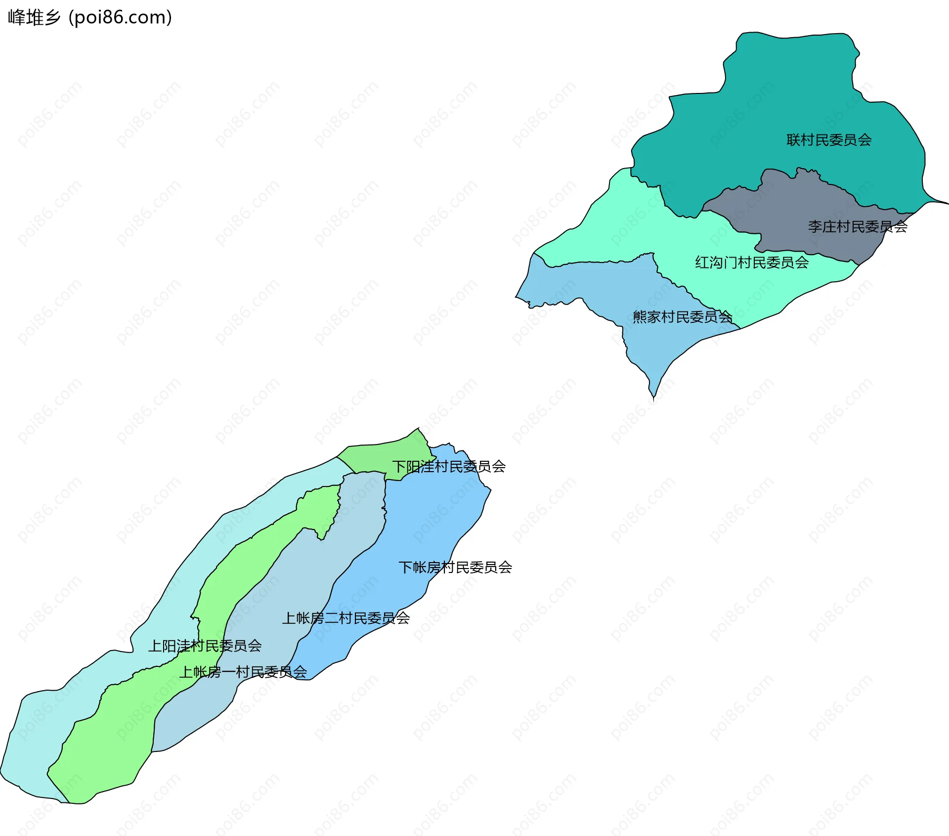 峰堆乡边界地图(五级行政区划)
