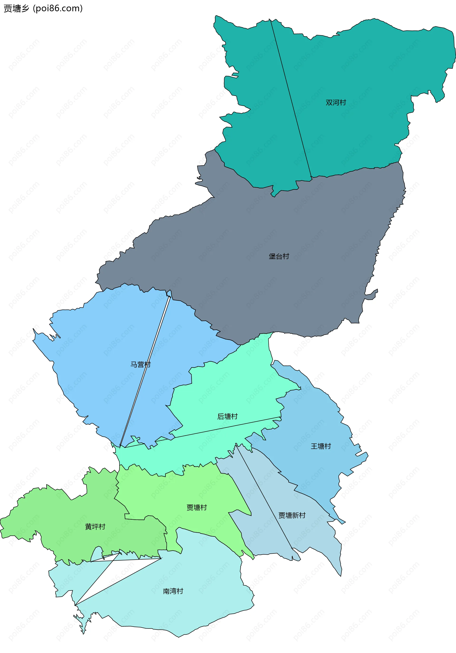 贾塘乡边界地图(五级行政区划)