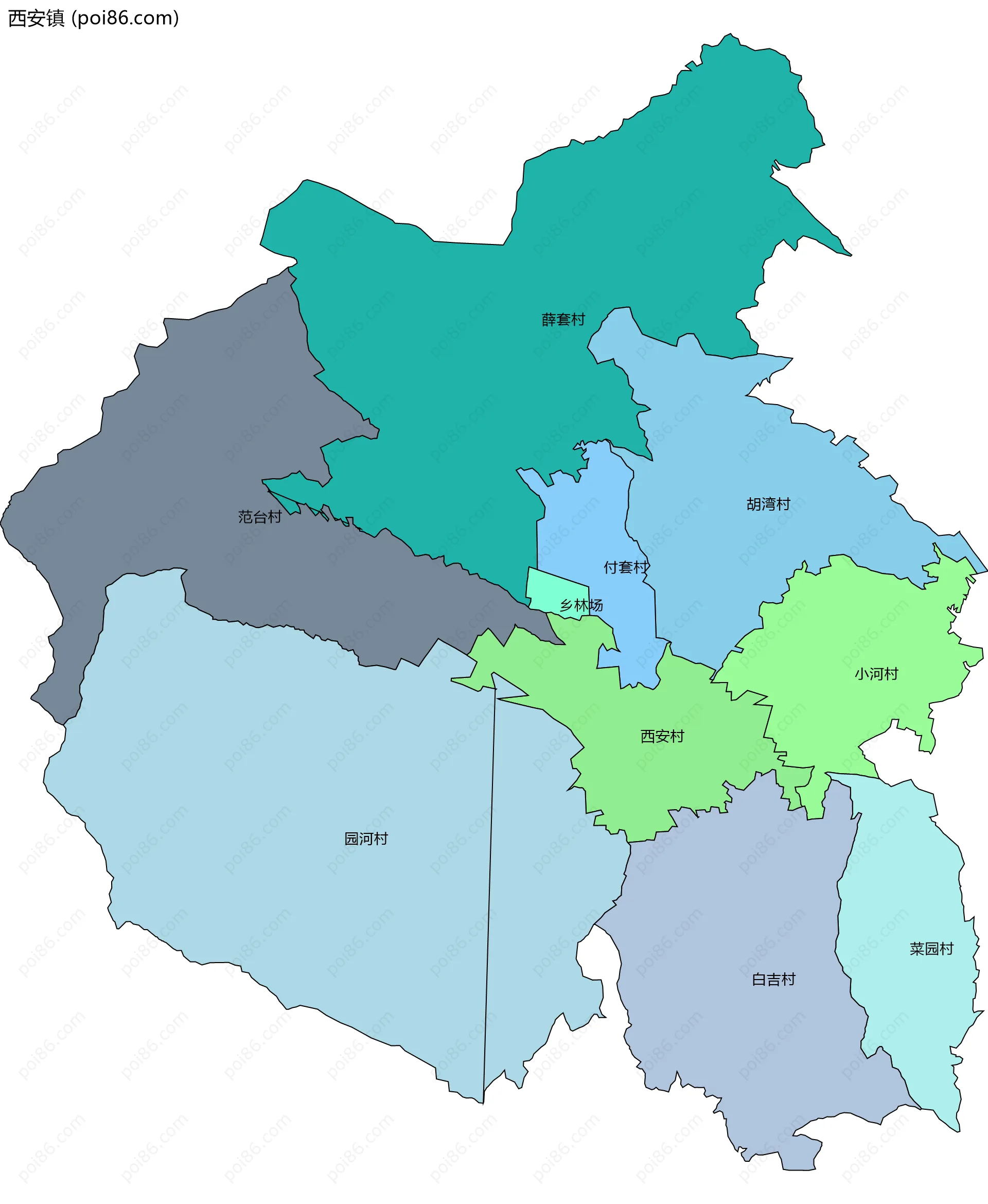 西安镇边界地图(五级行政区划)