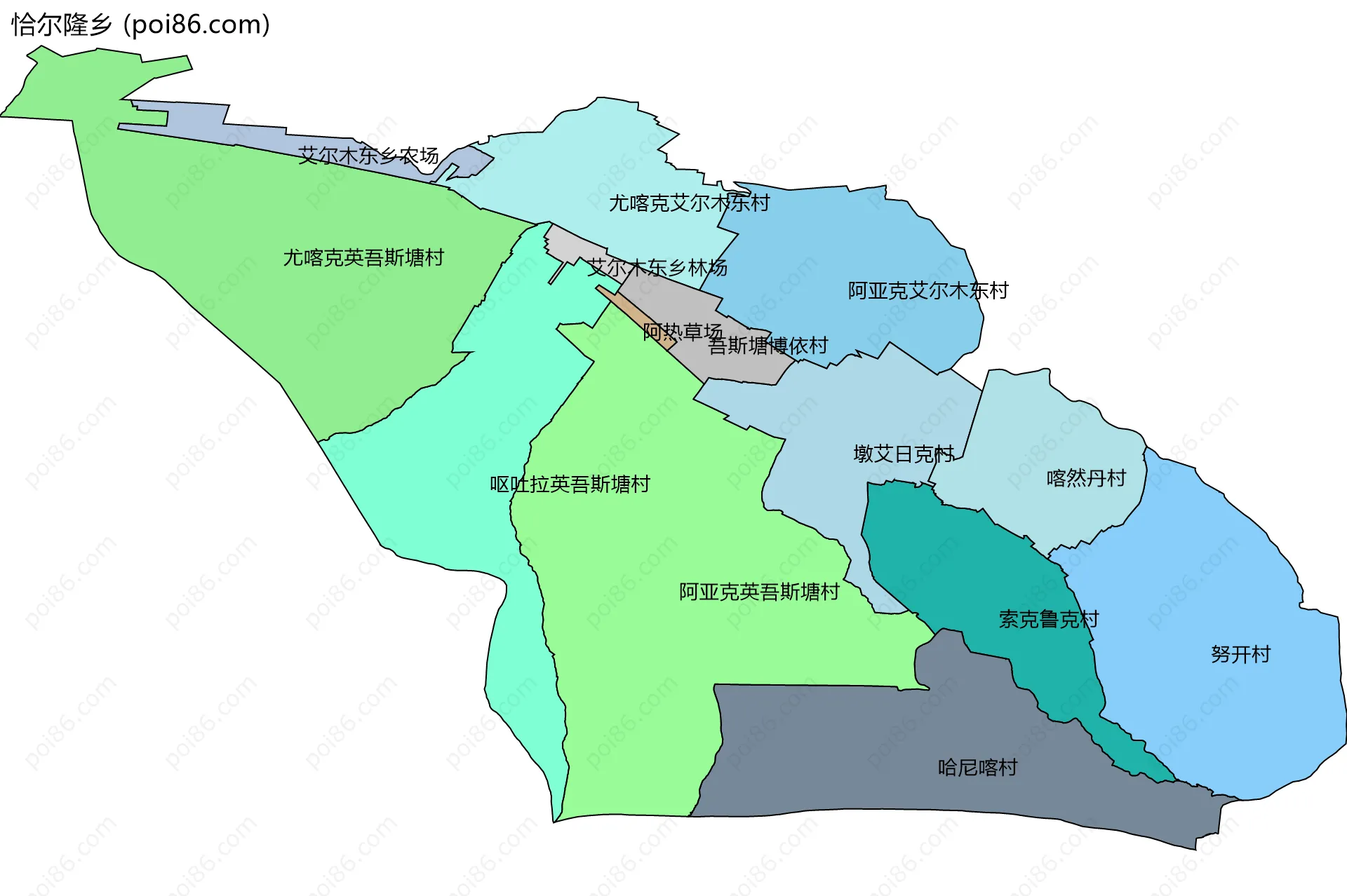 恰尔隆乡边界地图(五级行政区划)