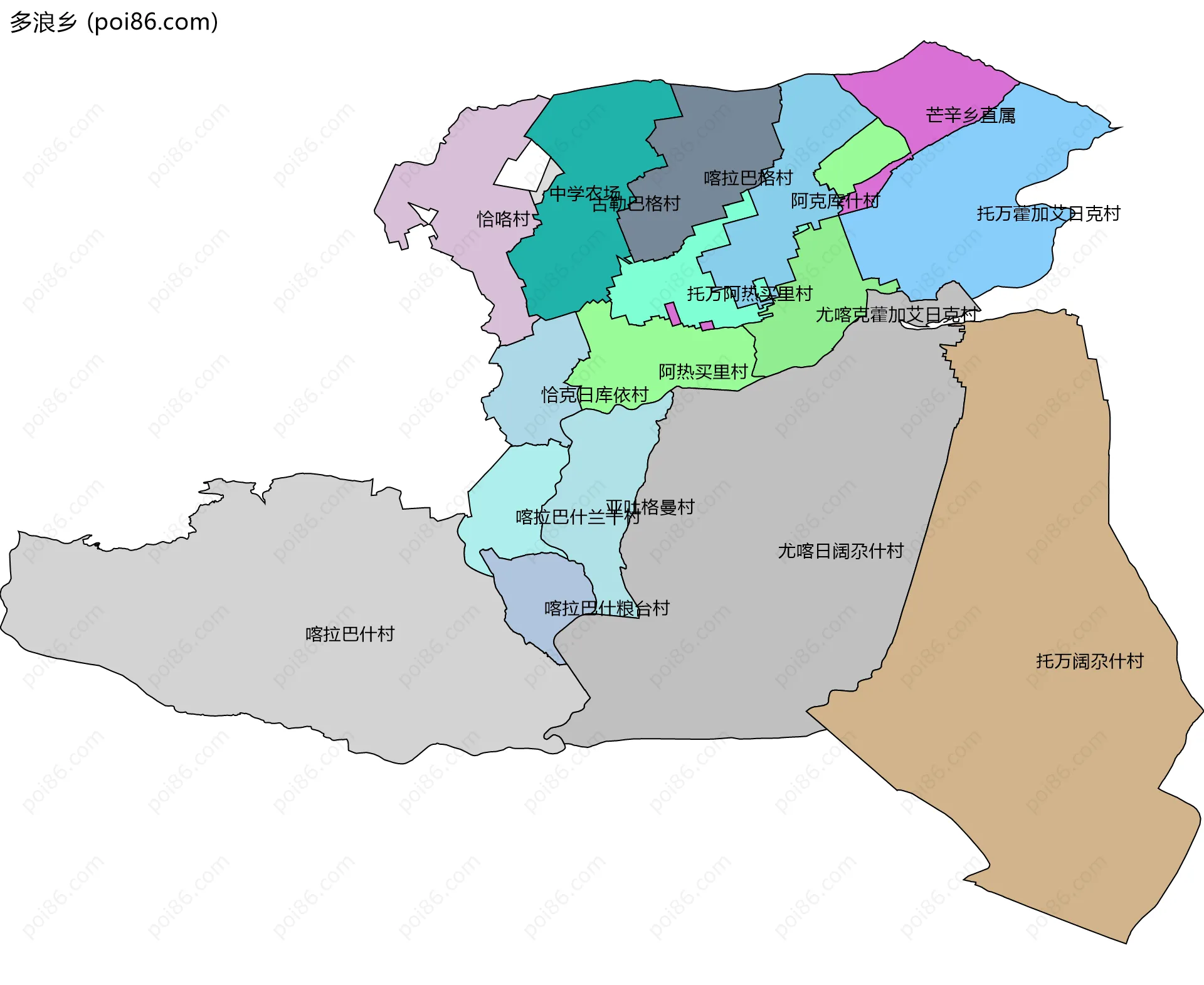 多浪乡边界地图(五级行政区划)