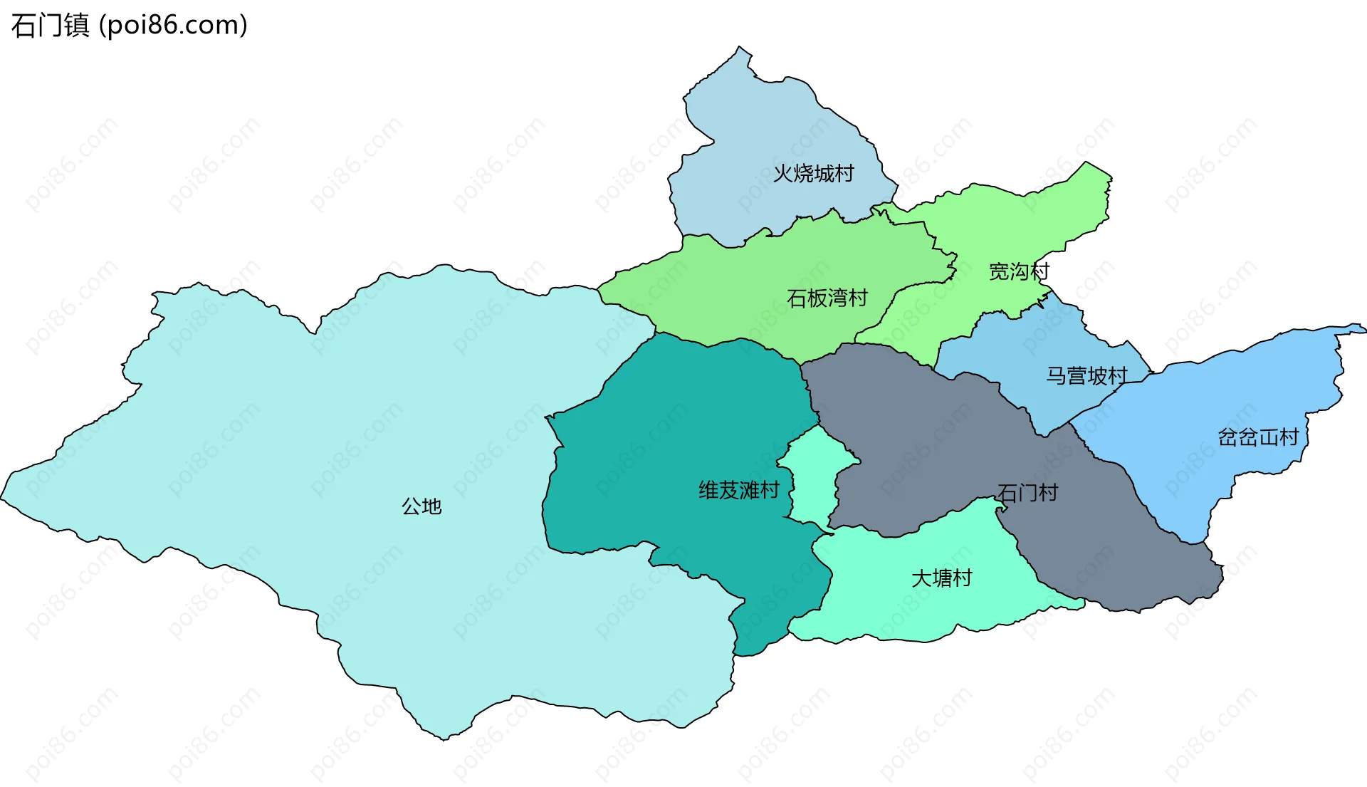 石门镇边界地图(五级行政区划)