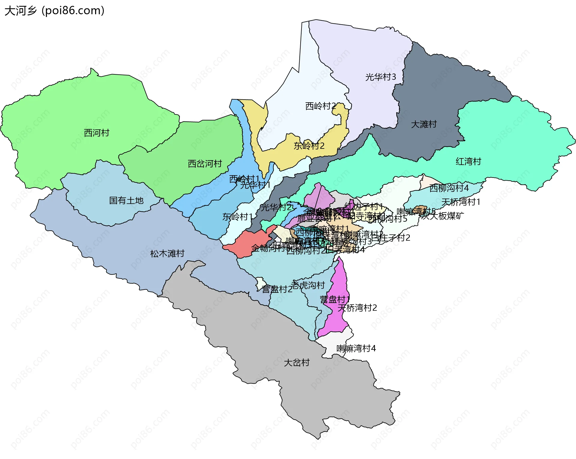 大河乡边界地图(五级行政区划)