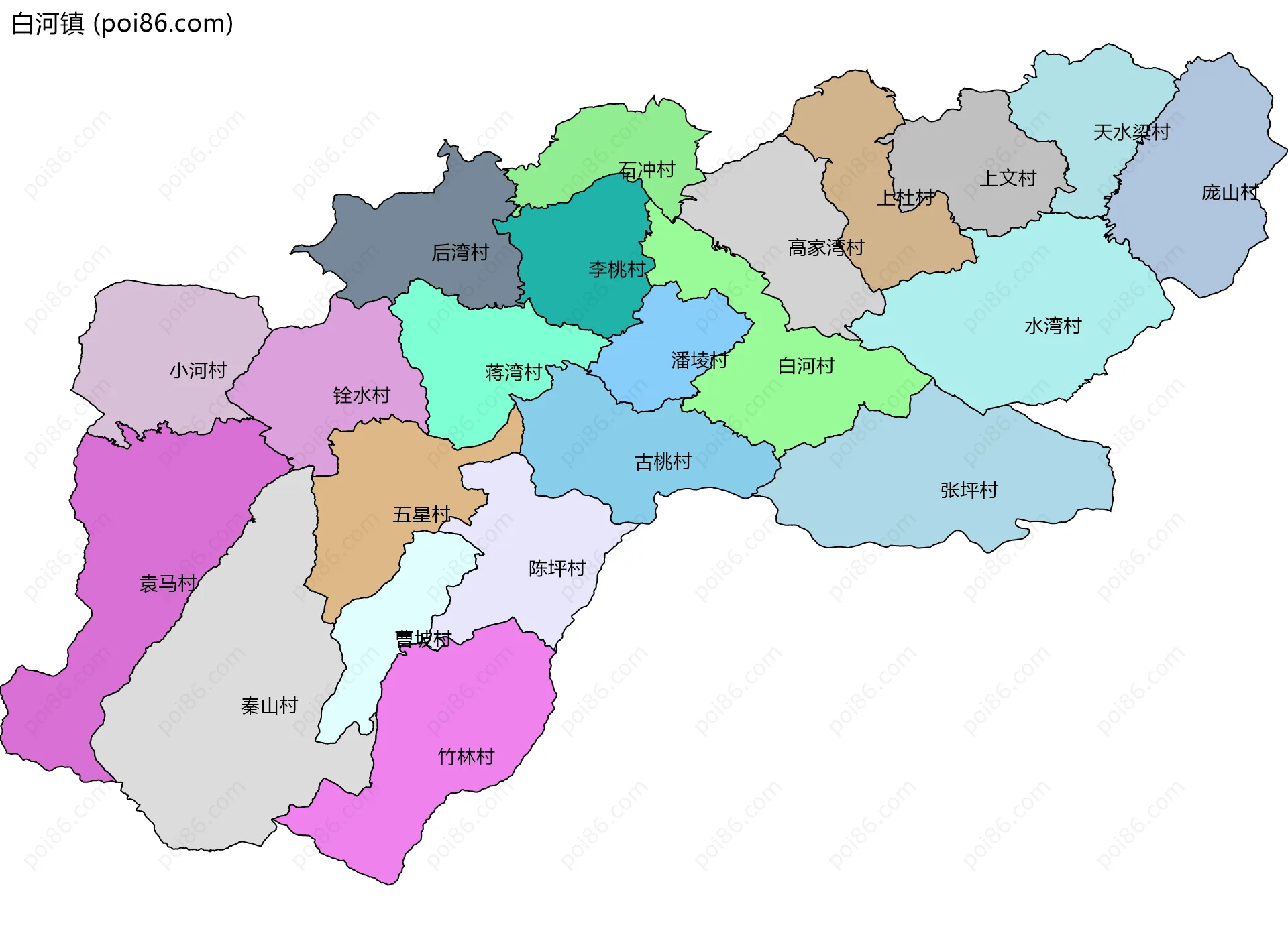 白河镇边界地图(五级行政区划)