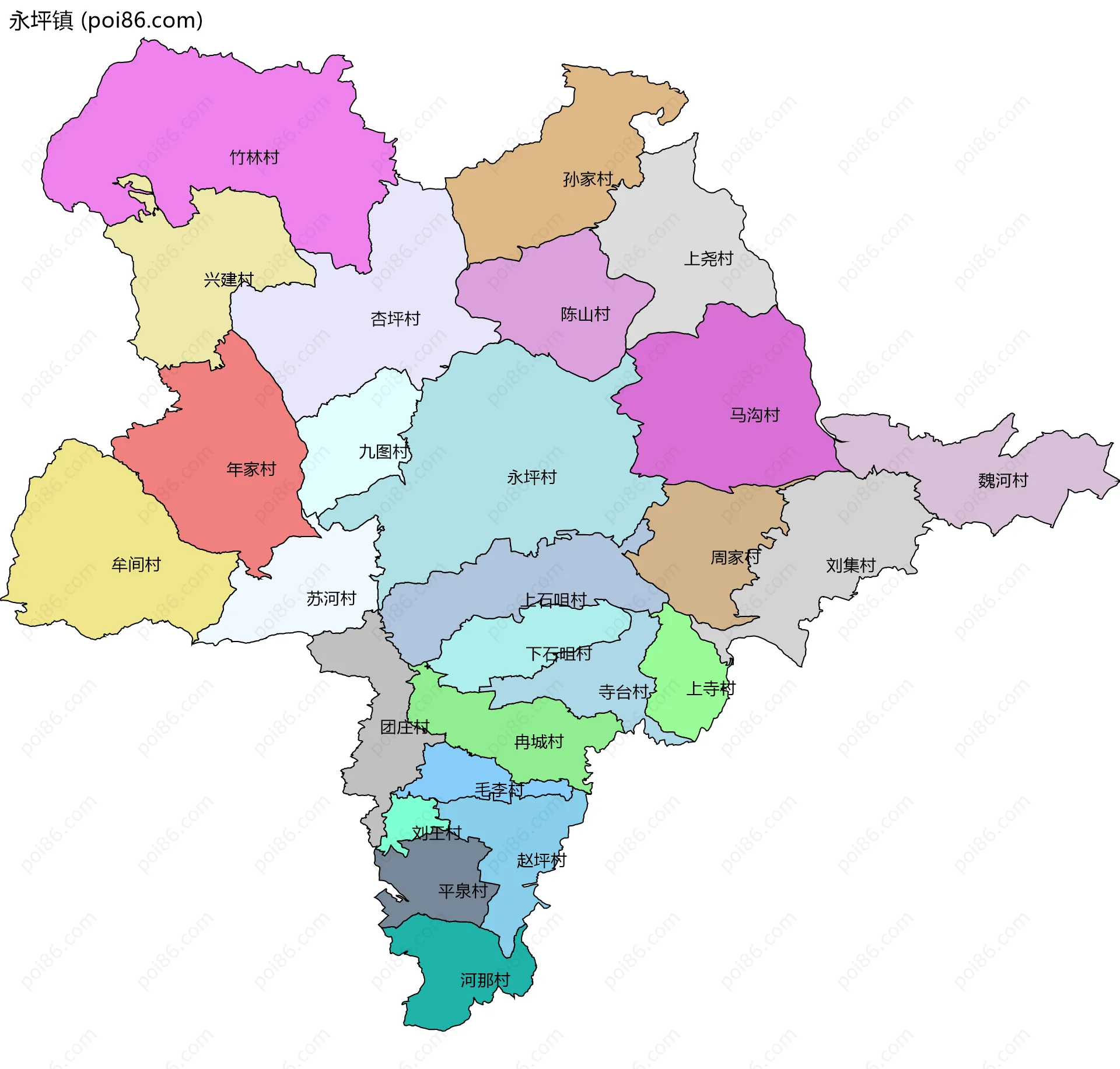 永坪镇边界地图(五级行政区划)