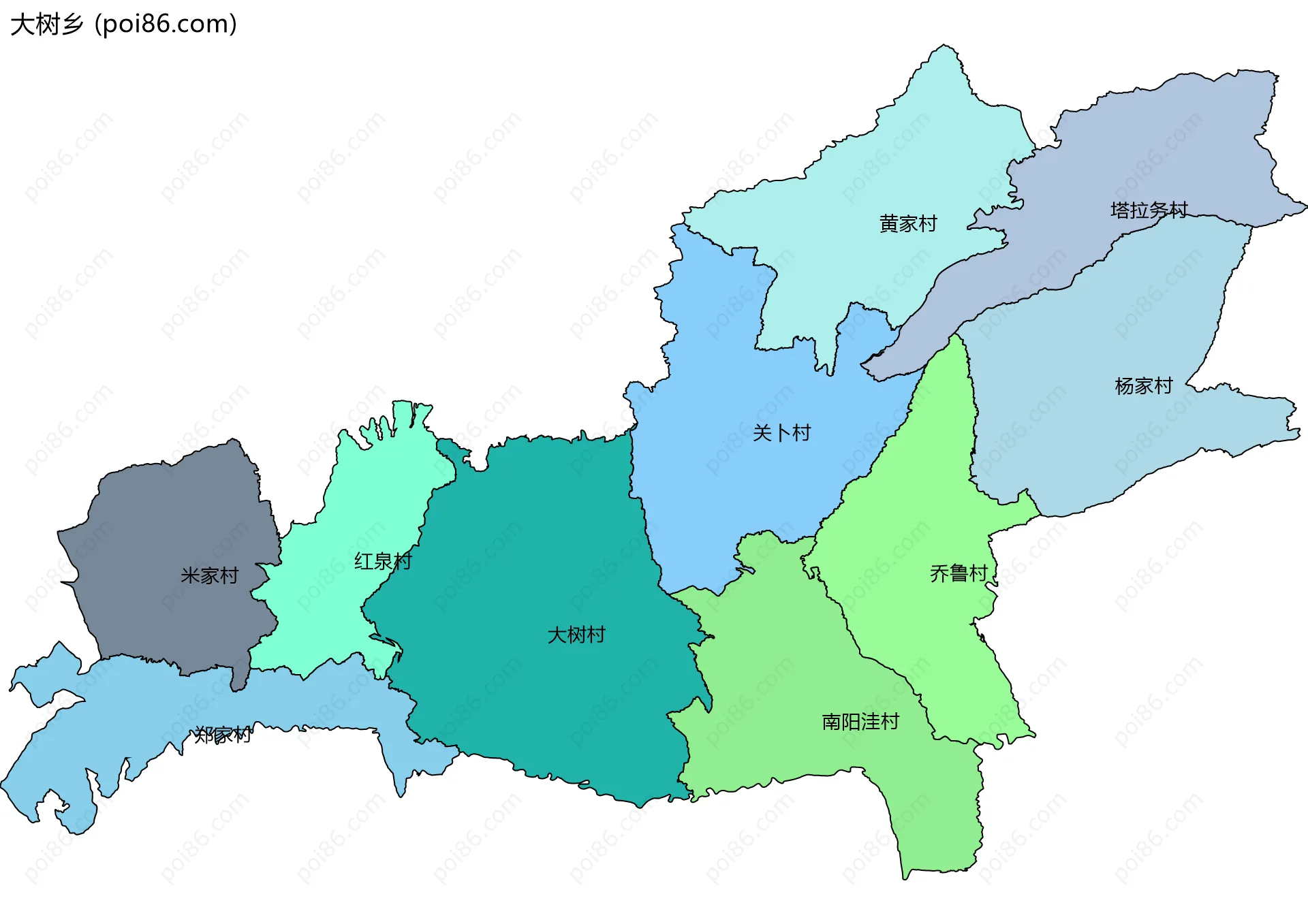 大树乡边界地图(五级行政区划)