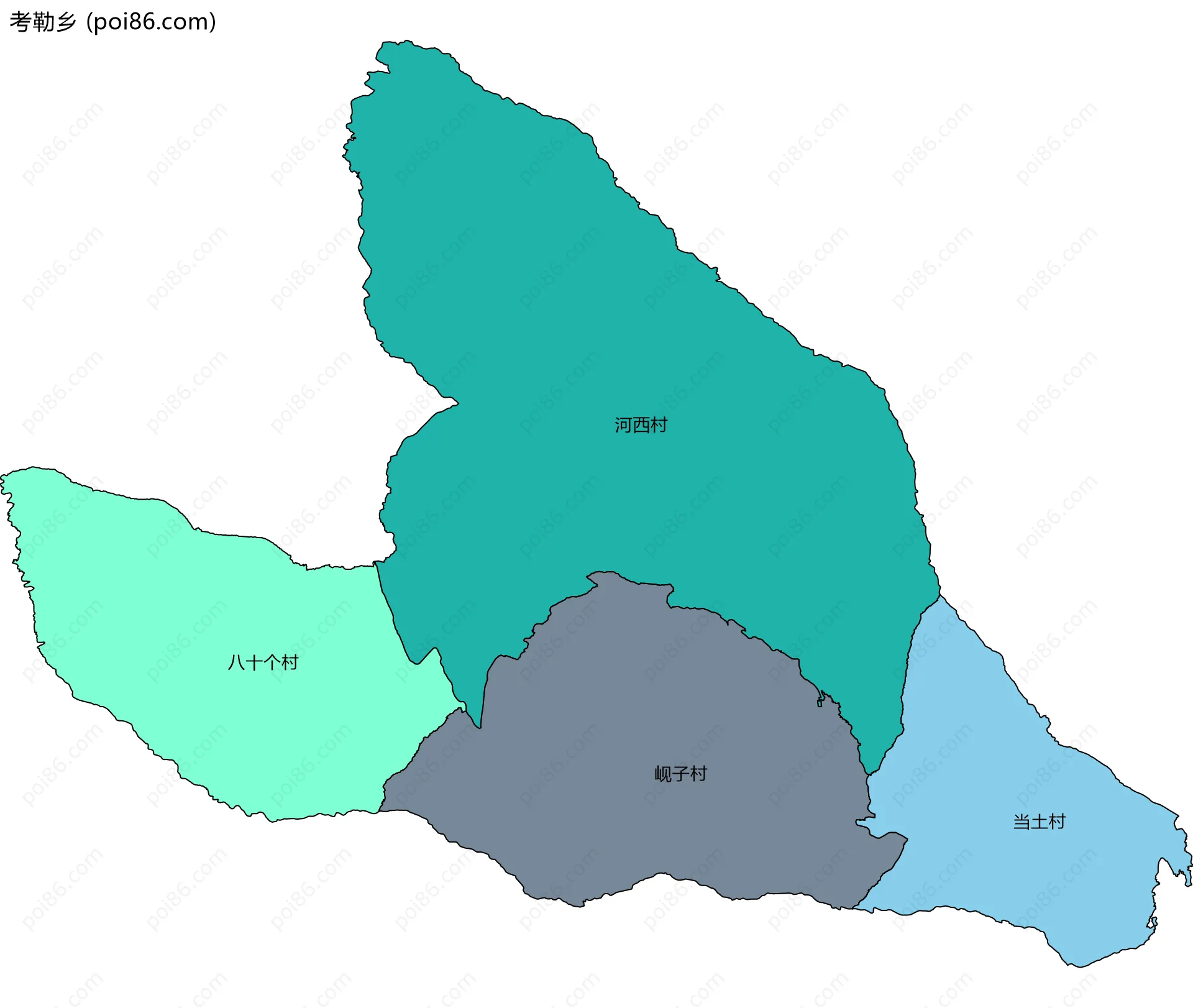 考勒乡边界地图(五级行政区划)